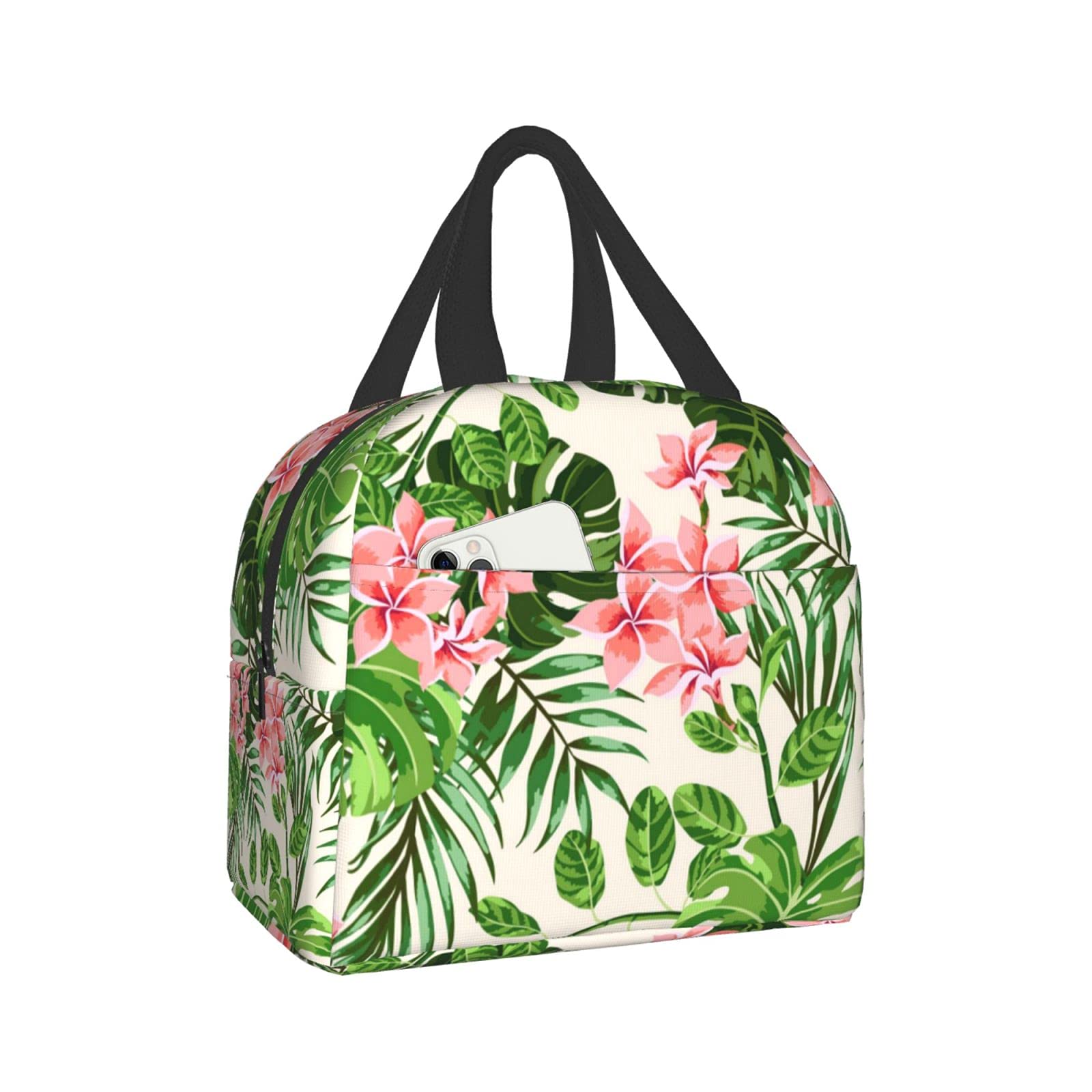 Insulated Tropical Leaves Hawaii Hibiscus Lunch Box - Reusable Waterproof Picnic & Travel Bag for Men, Women, Girls & Boys | Durable Shopping & Back to School Bag for Beach, Office & Outdoor Activities