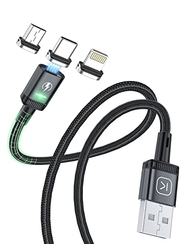 Kuulaa 2-Pack Magnetic Charging Cable - 3A Fast Charging & Data Transfer - 3-in-1 USB Magnetic Charger for iPhone, Micro USB, Type C Devices (3ft+3ft) - Perfect for Home, Office & Travel Charging
