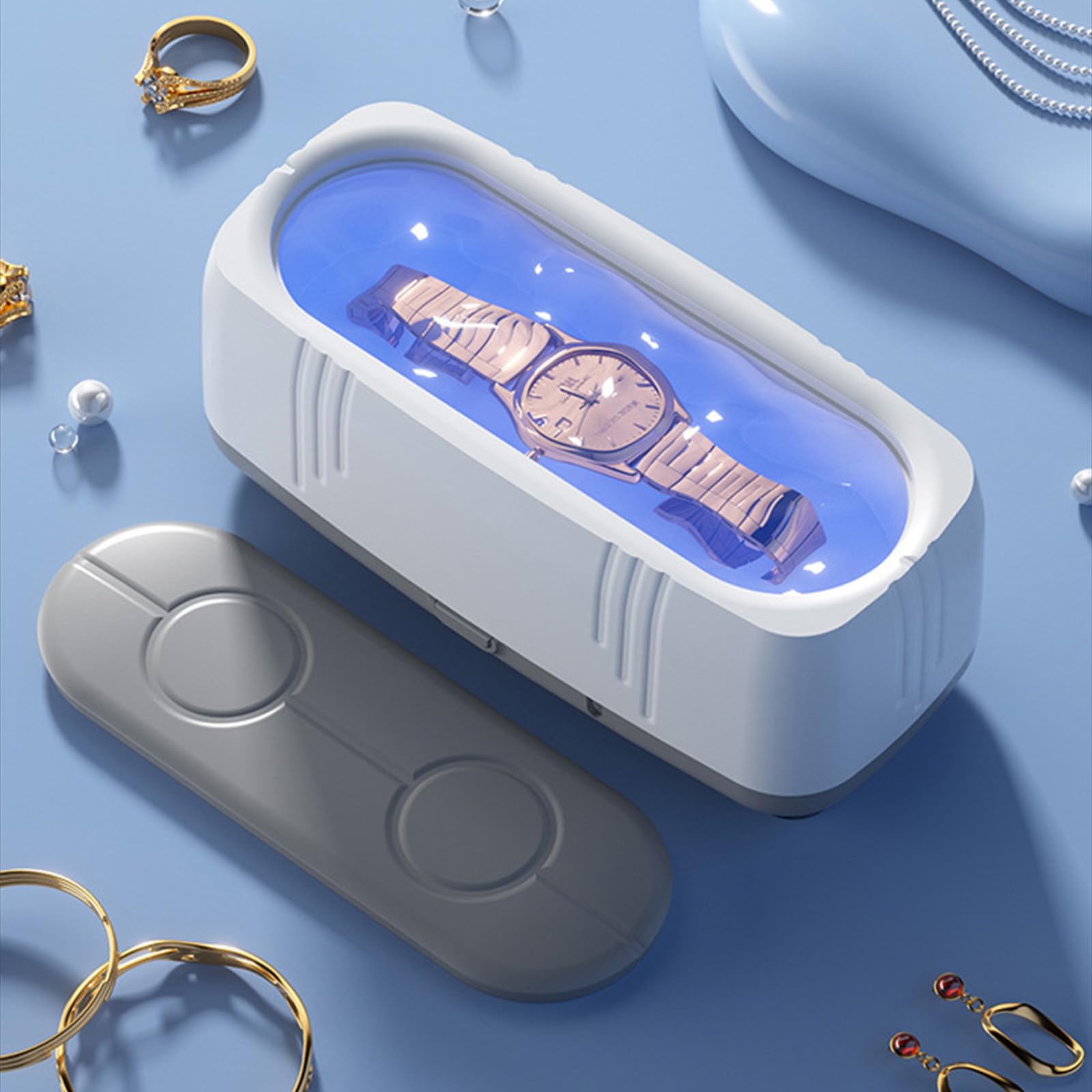 Portable Jewelry & Eyeglass Cleaner Machine - Ultrasonic Cleaning for Rings, Watches, Earrings - Home & Travel Jewelry Care Solution | Perfect for Daily Cleaning, Travel Accessories & Gift Giving