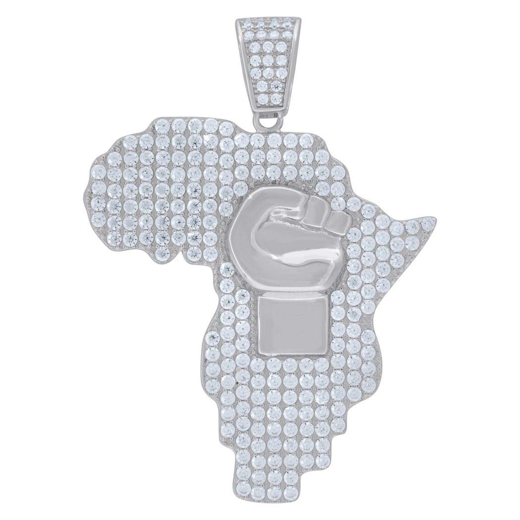 925 Sterling Silver Men's CZ Cubic Zirconia African Map Pendant Necklace - Hip Hop Jewelry Gift for Him - Perfect for Birthday, Anniversary & Urban Fashion Accessories