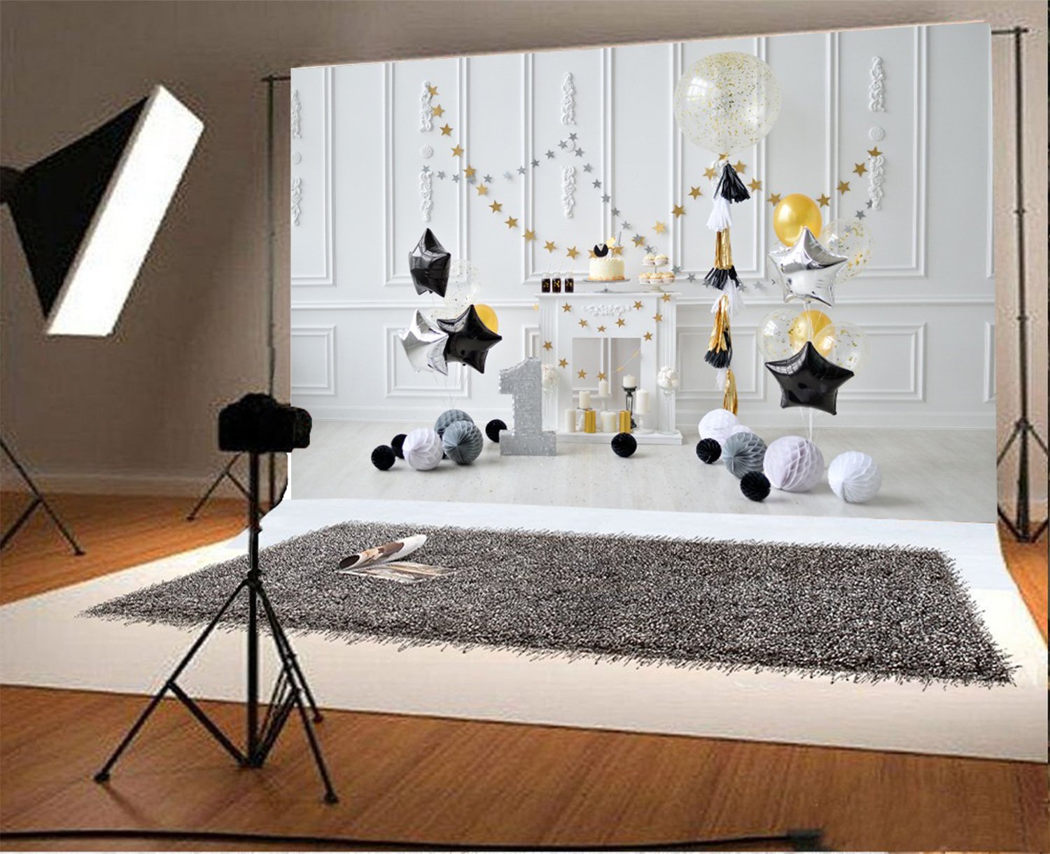 Yeele 5x4ft Birthday Backdrop for Baby's 1st Birthday Party - Candle Cake Balloon Banner Photography Background for Baby Shower, Infant Portrait & Photo Booth - Durable Vinyl Cloth for Photo Shoot & Video Props | Perfect for 1-Year-Old Boy/Girl Celebrations & Milestone Photography