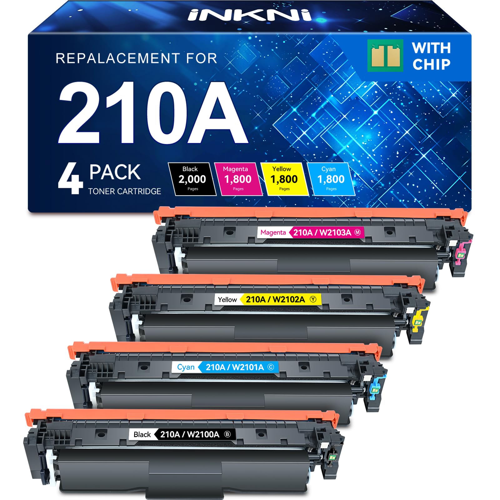 InkNI Compatible Toner Cartridges 4-Pack for HP 210A/210X/210 - Replacement for HP Color Pro MFP 4301fdw/4301fdn/4201dw/4201dn Printers (W2100A/W2100X) - High Yield Ink with Chip - Perfect for Office & Home Printing Needs