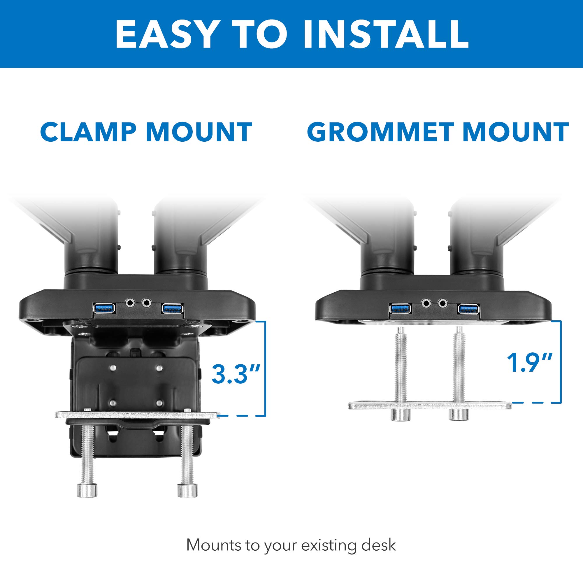 MOUNT-IT! Heavy Duty Dual Monitor Desk Mount Stand with USB 3.0 Ports - 33 lbs Capacity Per Arm, Adjustable Gas Spring, Full Motion Articulating Arms for Computer Screens (17-35 inch VESA Compatible) - Perfect for Home Office, Gaming Setup & Workspace Ergonomics