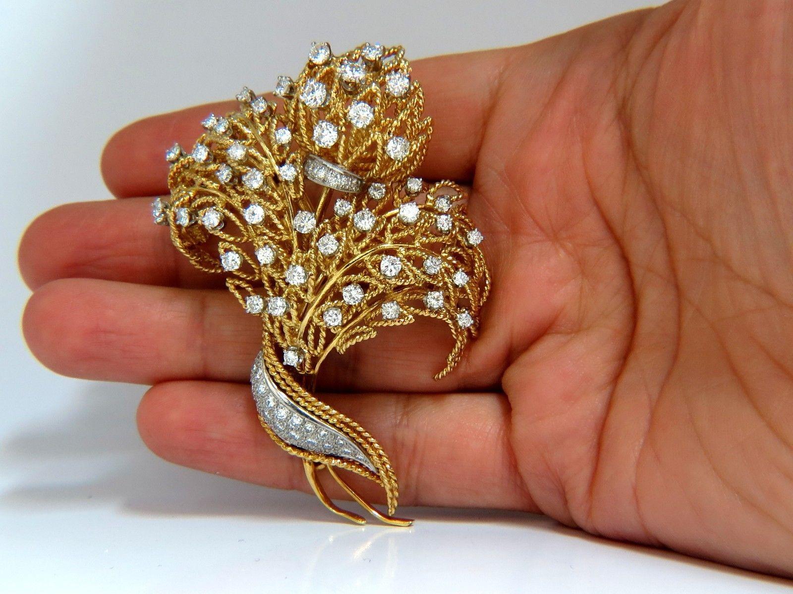 10ct Natural Diamonds Neoclassical Brooch - 18Kt Gold & Platinum Vintage Jewelry - Elegant Antique Pin for Weddings, Parties & Special Occasions (Ref 12316)