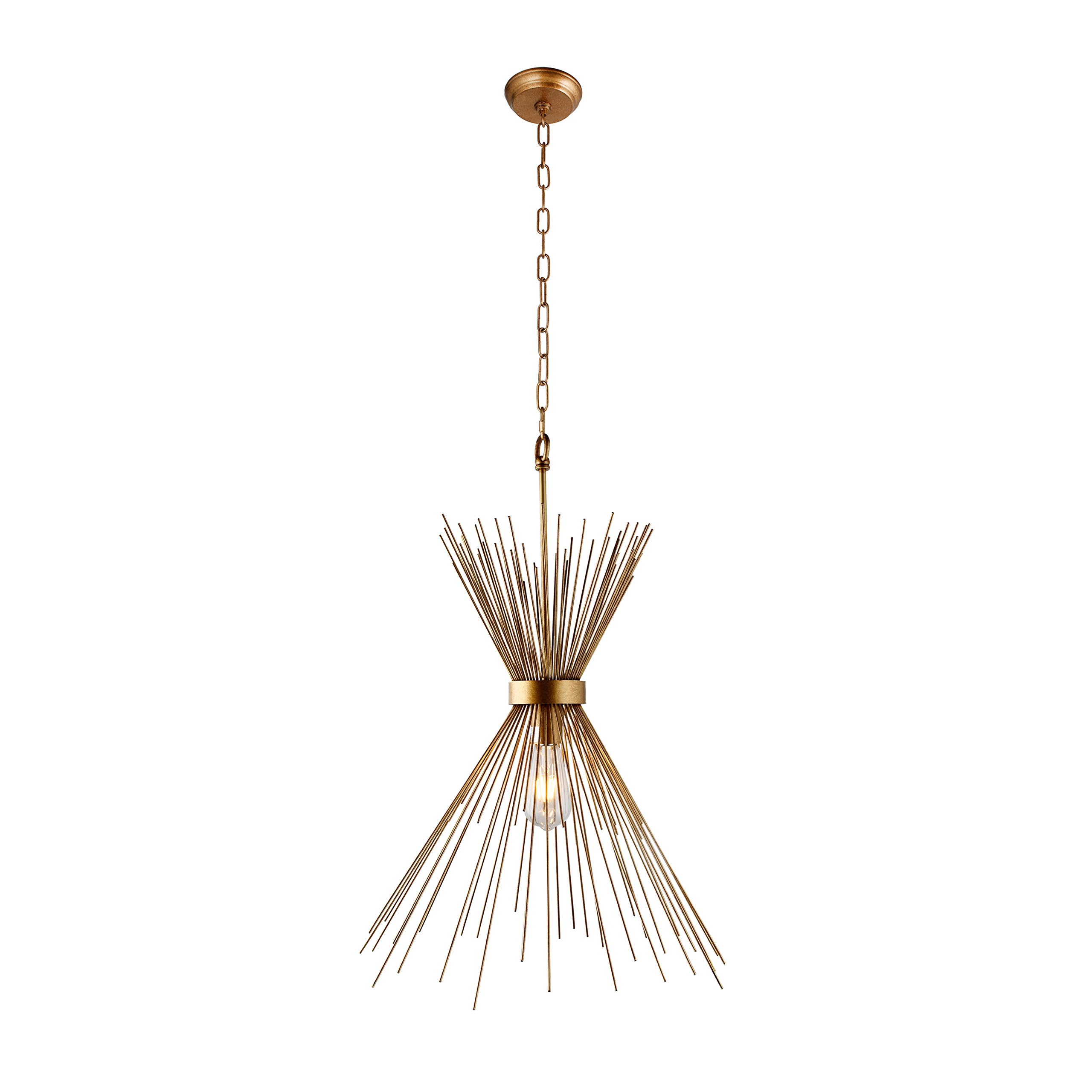 Strada Collection Narrow Chandelier with Radiating Quills - Gold Sputnik Style Ceiling Light for Dining Room, Bedroom or Entryway Lighting