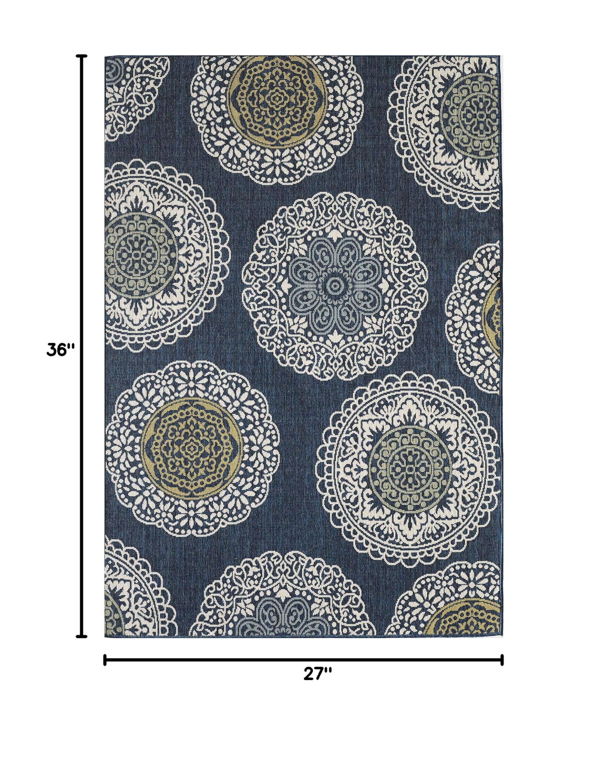 Havani Anshayo 2' x 3' Blue Medallion Indoor Outdoor Area Rug - Perfect for Living Room, Bedroom, Patio & Entryway Decor