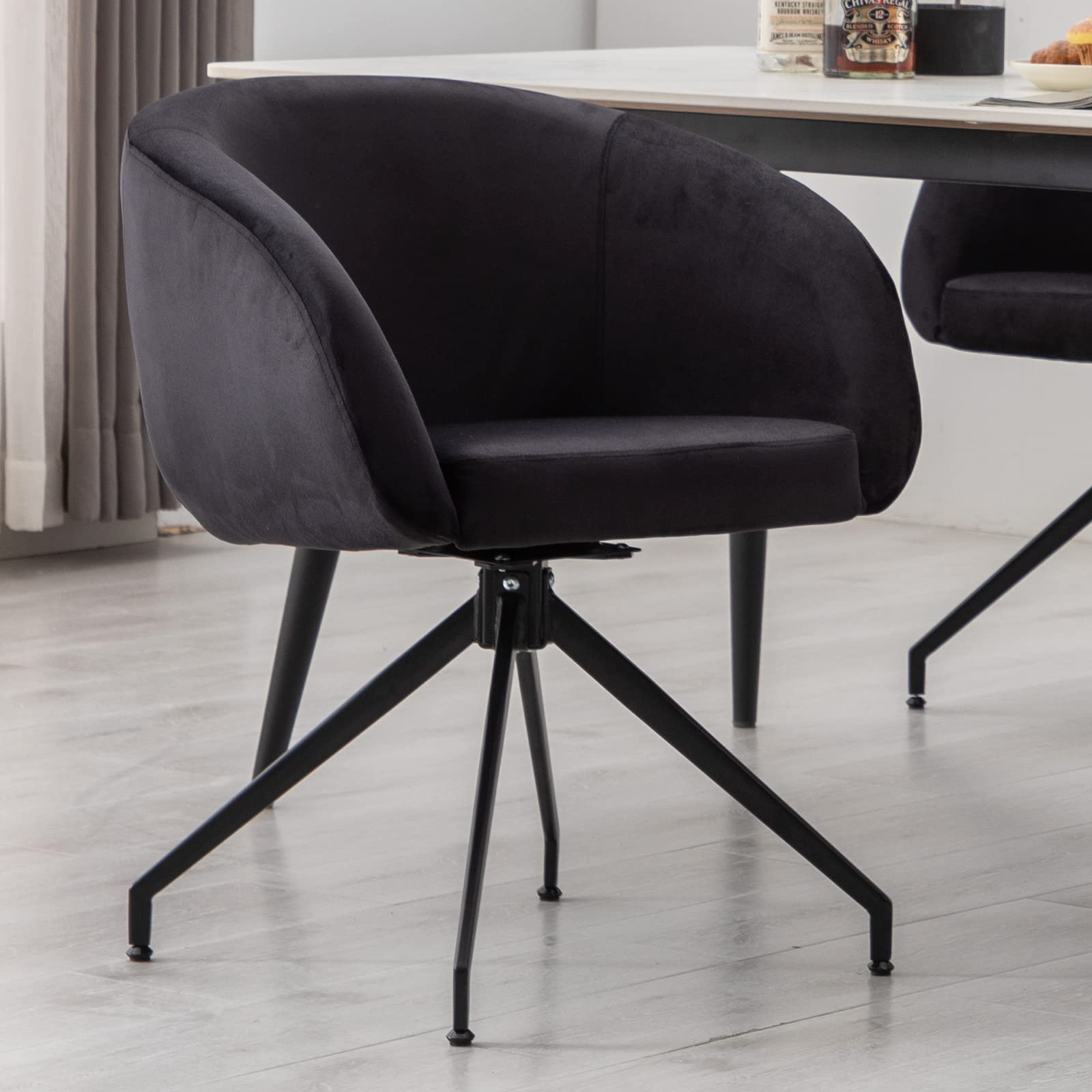DUOMAY Modern Swivel Barrel Dining Chair - Velvet Upholstered Accent Side Chair with Back, No Wheels Desk Chair with Black Metal Legs for Living Room, Dining Room & Makeup Vanity | Perfect for Home Office, Bedroom Decor & Small Space Seating