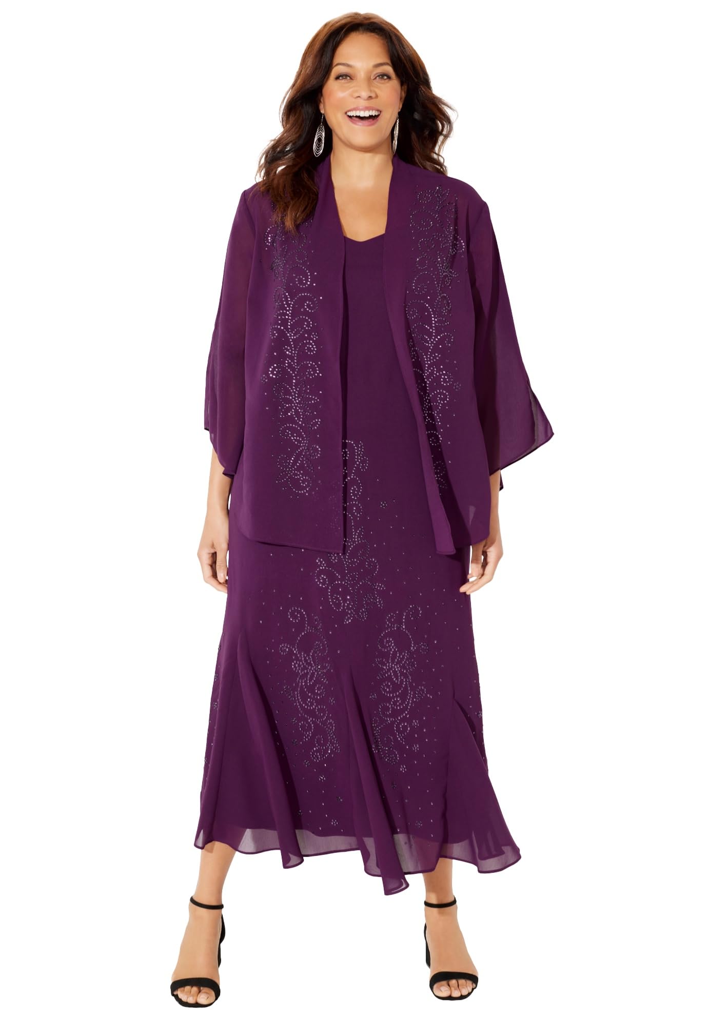 Catherine's Women's Plus Size Masquerade Beaded Dress Set with Jacket - 30W Victoria Purple | Formal Evening Gown for Parties, Weddings & Special Occasions (Petite Available)