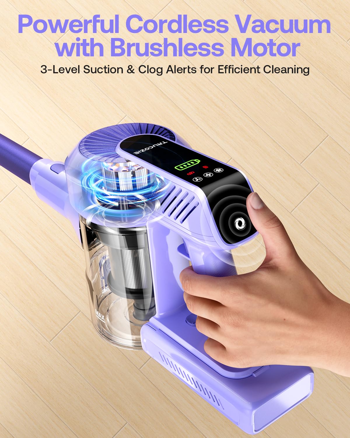40Kpa Powerful Cordless Vacuum Cleaner - 45Min Runtime, 8-in-1 Lightweight Stick Vacuum with Anti-Tangle Technology for Carpets, Tile & Hardwood Floors - Ideal for Pet Hair Removal & Home Cleaning (Purple)