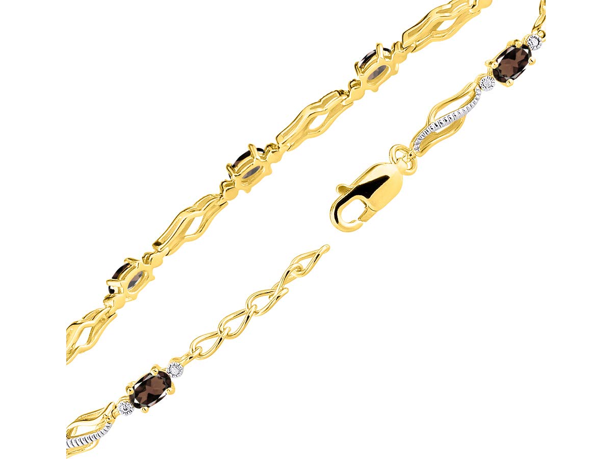 Rylos Yellow Gold Plated Silver Serenity Wave Tennis Bracelet for Women - 9 Gorgeous 5x3mm Gemstone & Diamond Jewelry, Adjustable 7-8 Inch Wrist, Perfect for Friendship Gifts, Daily Wear & Special Occasions