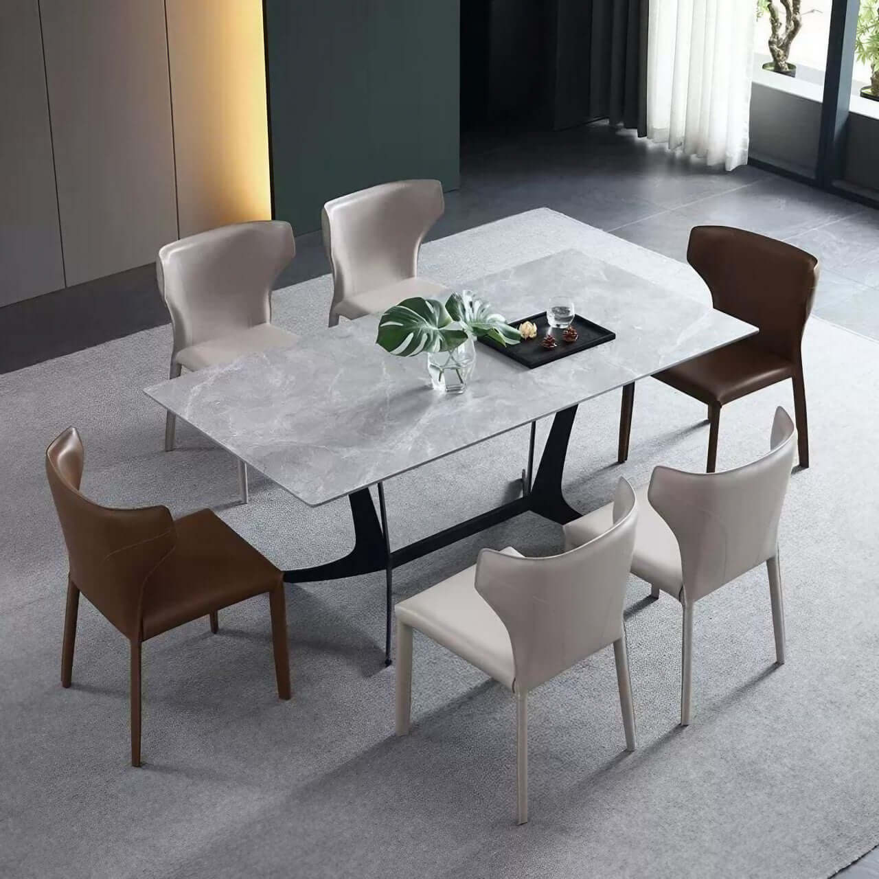 Light Khaki Saddle Leather C-Shaped Curved Backrest Dining Chair - Single Luxurious Minimalist Design for Modern Home, Restaurant & Office Use