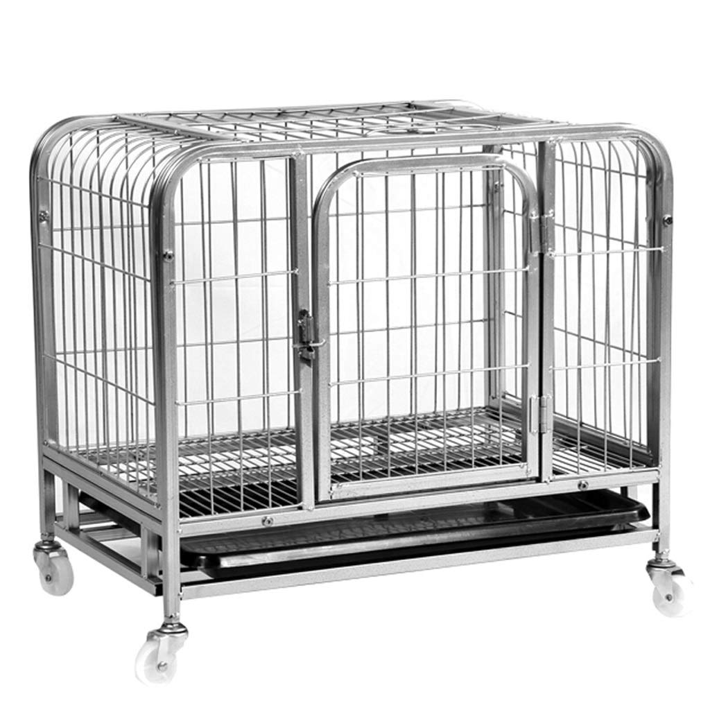 Heavy Duty Dog Crate - Silver Metal Wire Folding Kennel for Large Dogs with Divider | Indoor & Outdoor Pet Cage for Travel, Camping & Home Use