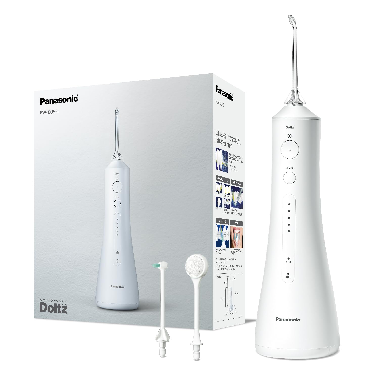 Panasonic EW-DJ55-W Cordless Electric Water Flosser - Portable Oral Irrigator with Ultrasonic Water Flow, IPX7 Waterproof, 100-240V Global Voltage (White) - Perfect for Travel & Home Dental Care