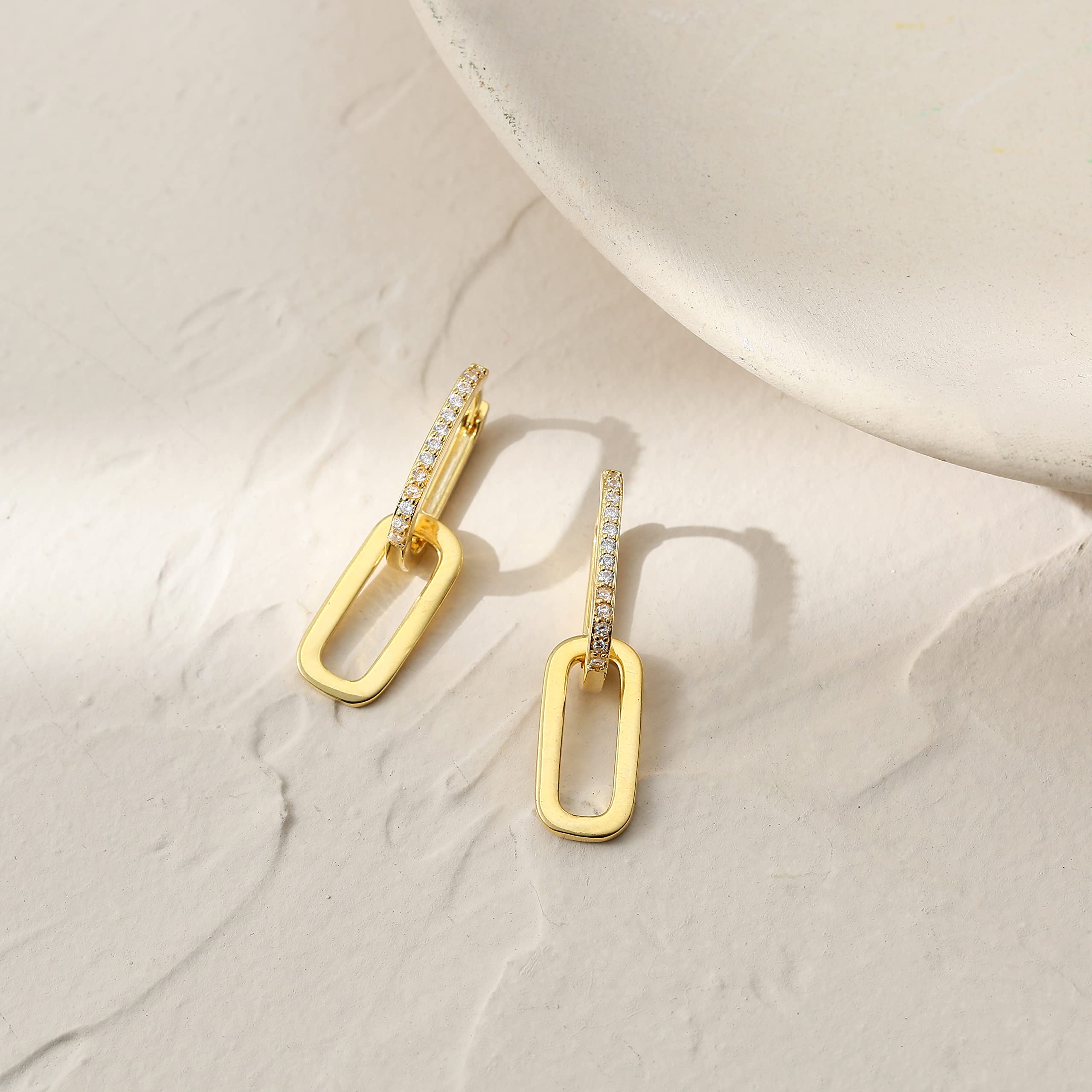 LILIE&WHITE 14K Gold Pave Cubic Zirconia Convertible Hoop Earrings for Women - Paperclip Link Chain Drop Dangle Rectangle Earrings Set | Perfect for Parties, Weddings & Everyday Elegant Jewelry