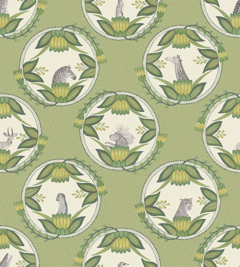 Cole and Son Ardmore Cameos Green Wallpaper - Premium Floral Design for Living Room & Bedroom Decor