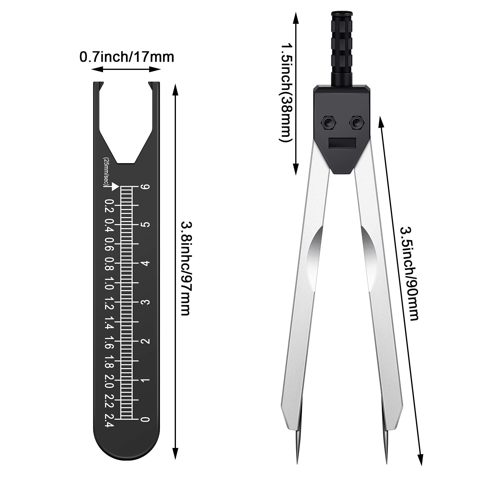 EKG Caliper ECG Calipers - 4-Piece Measuring Tool with Ruler for Electrocardiogram Drafting, Nursing & Medical Use (Black & Pink) - Perfect for ECG Analysis, Heart Monitoring & Medical Training
