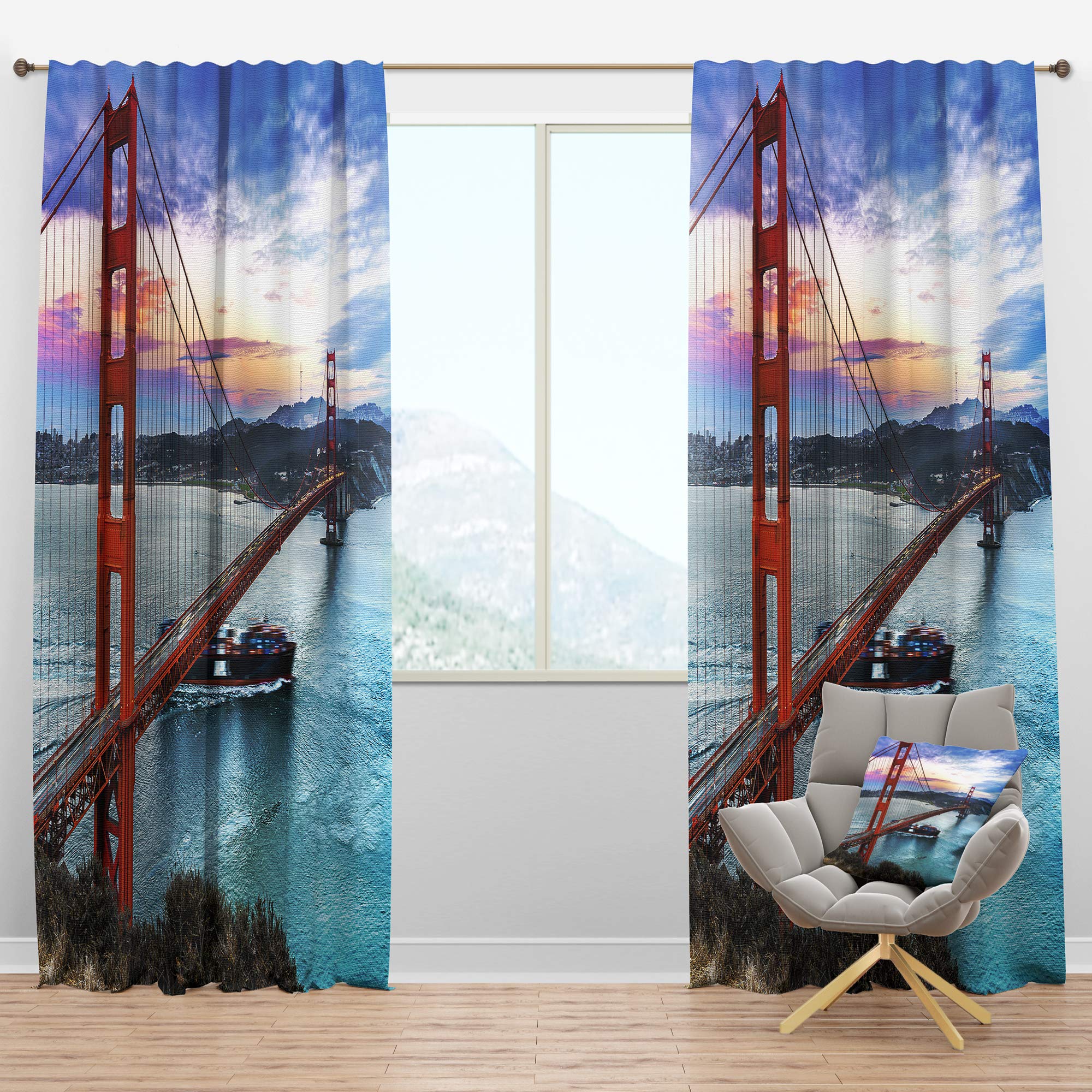 DesignQ Blackout Curtains 'Golden Gate in San Francisco' - Thermal Insulated Bedroom & Living Room Drapes - Single Panel 52x84 Inches - Perfect for Home Theater, Night Shift Workers & Light Sleepers