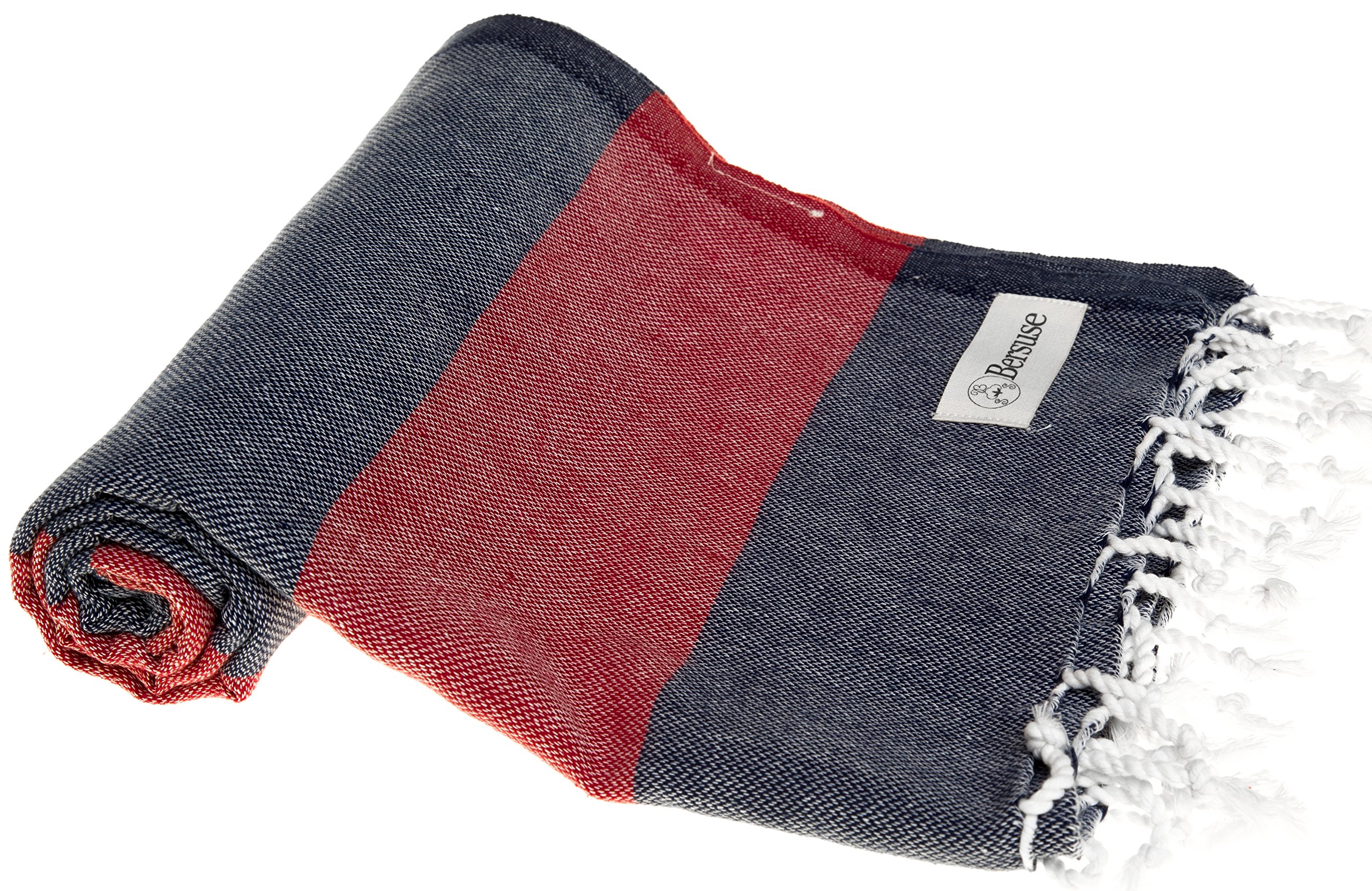 Premium 100% Cotton Turkish Peshtemal Beach Towels - Quick Dry, Sand-Free, Lightweight, Dark Blue & Red (Set of 6) for Pool, Beach, Yoga & Travel