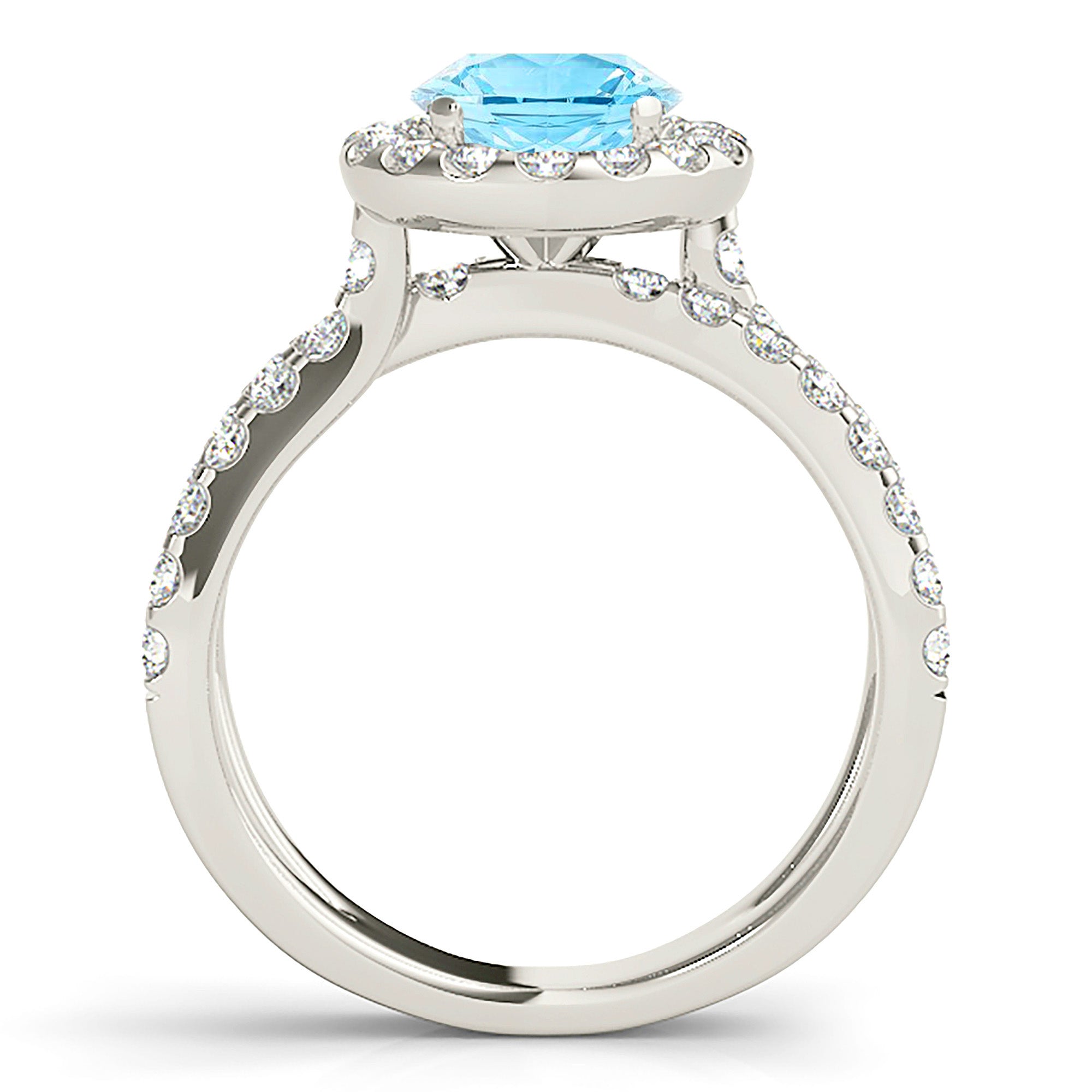 1.75 Carat Genuine Aquamarine Ring with Halo & Criss Cross Split Band - Elegant Wedding, Engagement & Anniversary Jewelry Gift for Women