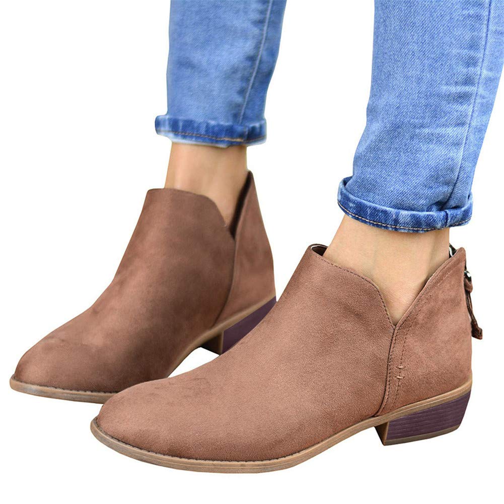 Gibobby Women's Pointed Toe Ankle Booties with Low Stacked Heel - Faux Leather & Suede Side Design - Perfect for Office, Date Night & Fall Fashion Outfits