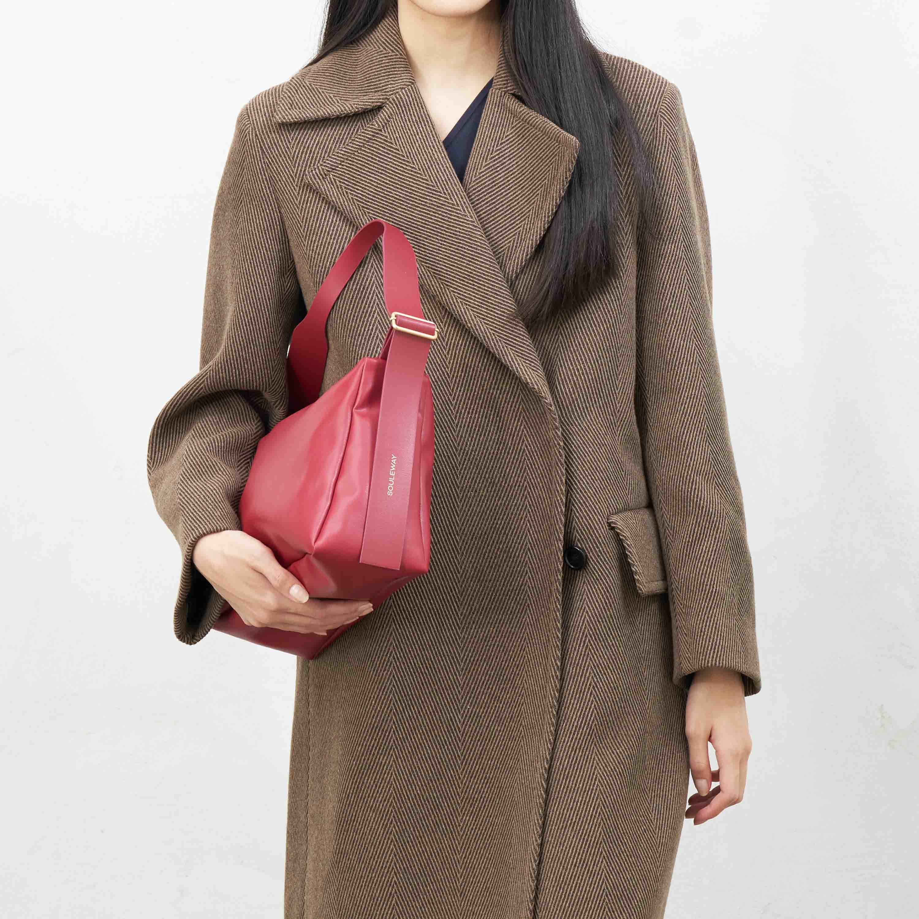 Oleatex Vegan Olive Leather Slouchy Shoulder Bag for Women - Cherry Red Crossbody Purse | Eco-Friendly Fashion Accessory for Work, Travel & Everyday Use