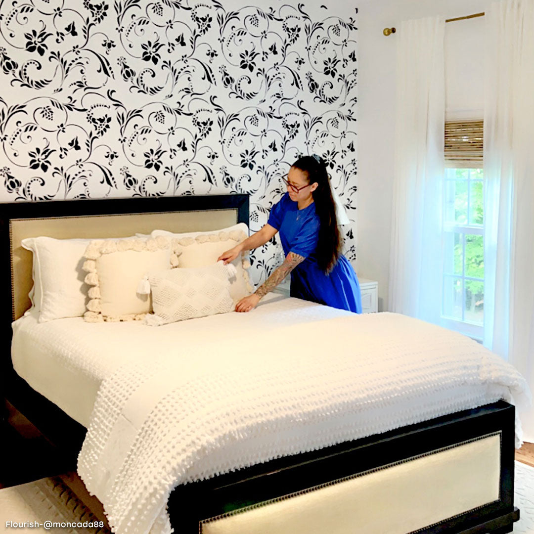 Flourish Allover Wall Stencil - DIY Home Decor Painting Template for Creative Wall Art & Accent Designs - Perfect for Bedrooms, Living Rooms, and Nursery Decor
