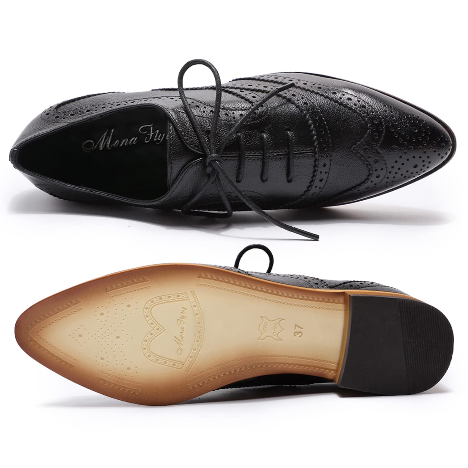 Women's Wingtip Brogue Oxfords - Perforated Leather Lace-Up Flat Shoes for Office & Work | Comfortable & Stylish Ladies Dress Shoes for Professional & Casual Wear