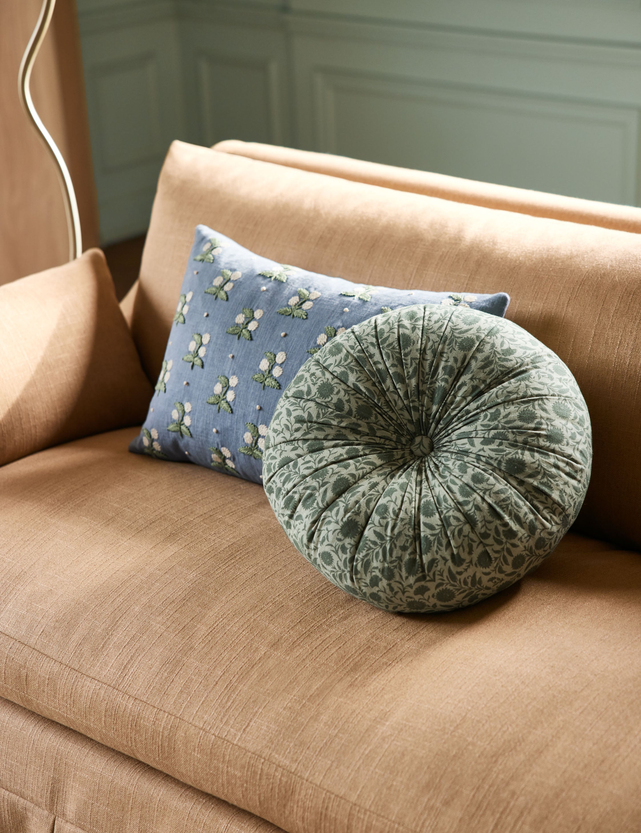 Premium Fransen Linen Cotton Tufted Round Pillow - Soft Decorative Throw Pillow for Sofa, Bed, Nursery & Home Decor - Boho Chic Living Room Accent Cushion
