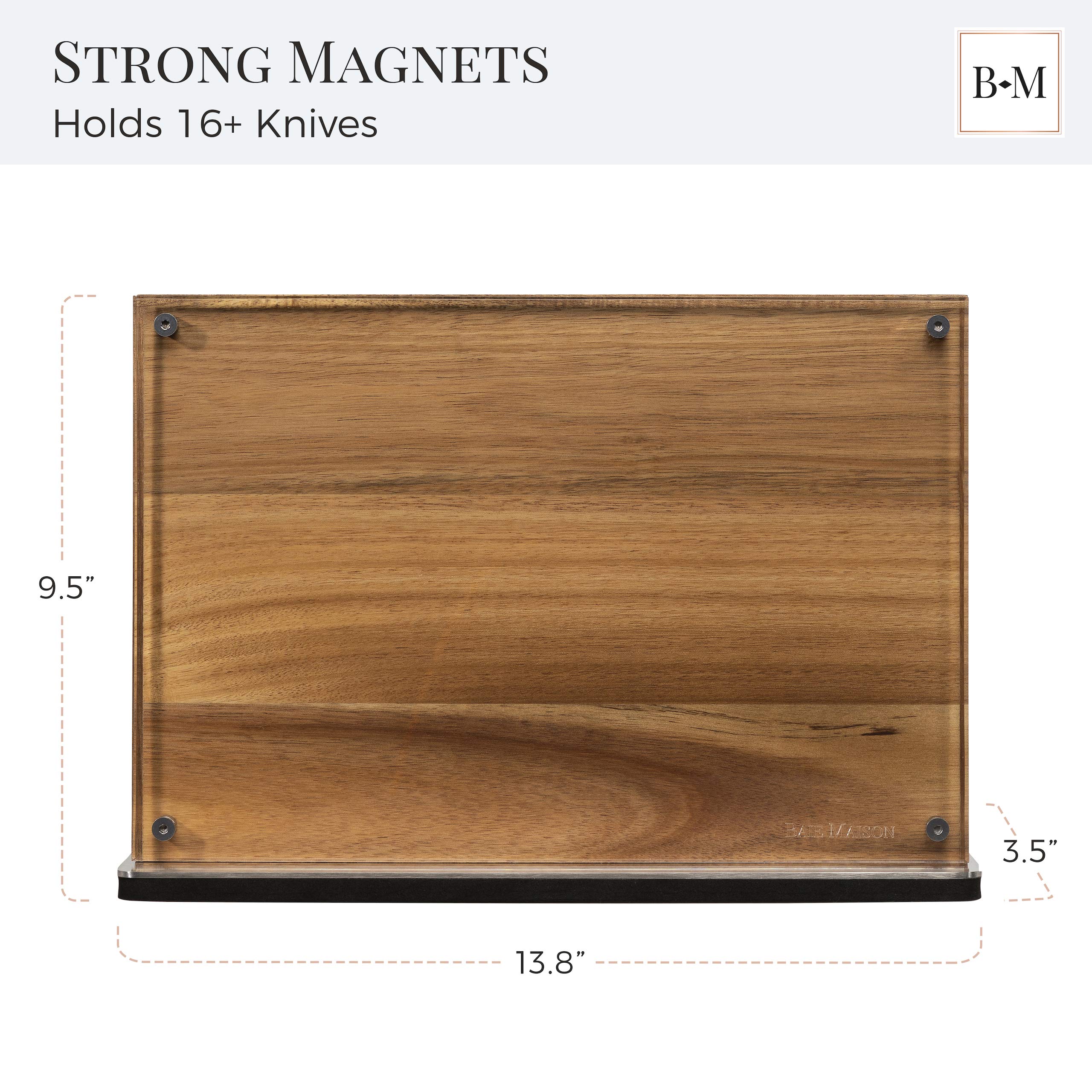 Premium Acacia Wood Magnetic Knife Holder - Holds 16+ Knives | Double-Sided Kitchen Knife Storage Organizer | Rustic Wooden Knife Block Without Knives | Perfect for Professional Chefs & Home Cooks - Ideal for Kitchen Countertops & Wall Mounting