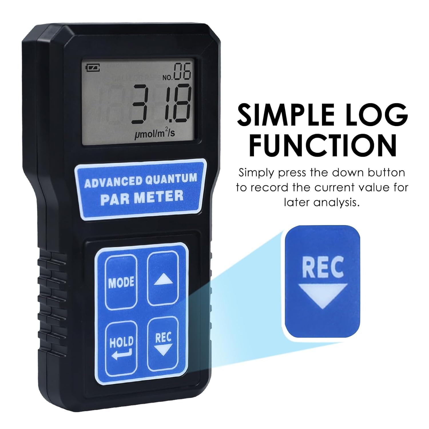 Quantum PAR Meter for LED Grow Lights - PPFD Tester with Data Logging & Calibration (400-700nm) | Measure Light Intensity in Grow Rooms & Greenhouses | Ideal for Indoor Gardening, Hydroponics & Plant Growth Monitoring