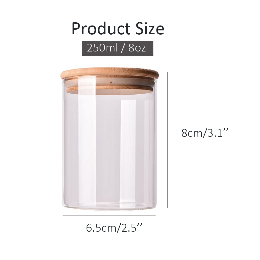 2-Pack 250ml Clear Glass Jars with Airtight Bamboo Lids - 8oz Sugar, Candy & Spice Storage Containers - Kitchen Pantry Organization for Baking, Coffee, Tea & DIY Crafts - Leakproof Canisters with Wooden Covers for Home & Office Use