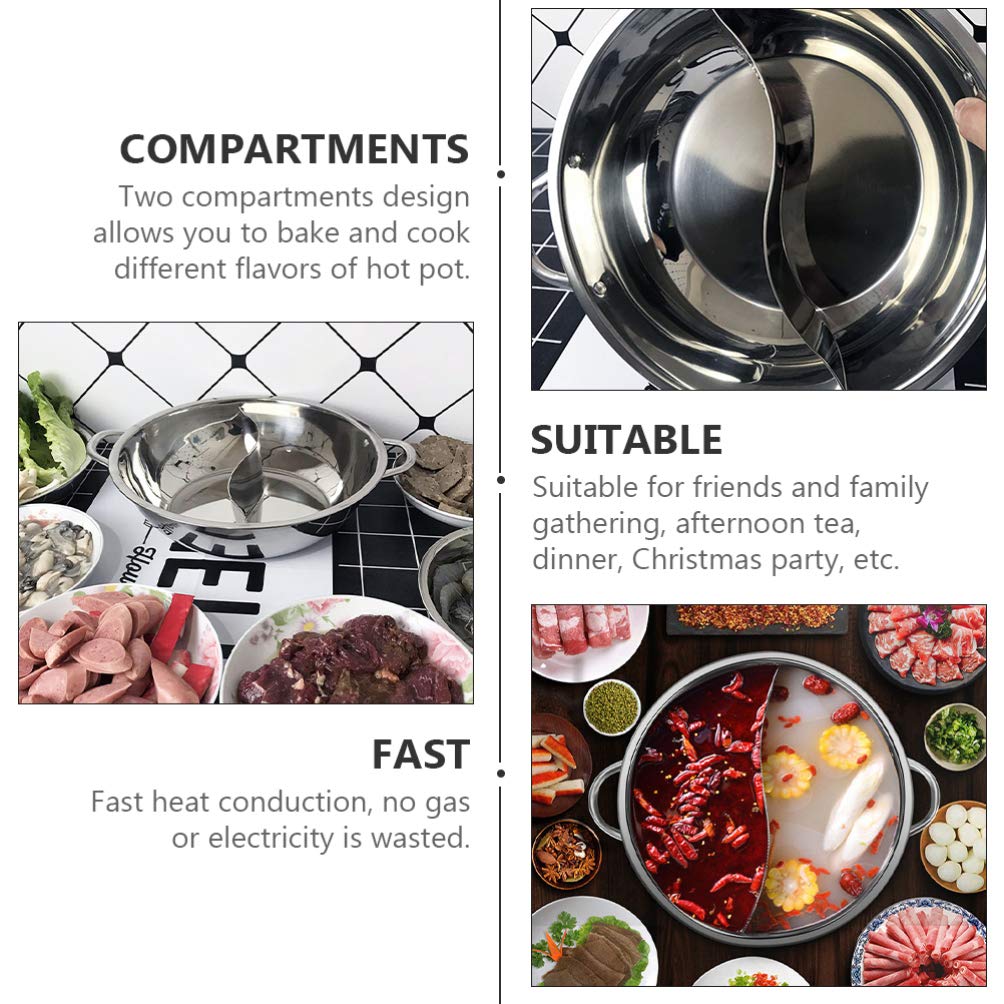 DOITOOL 1pc Stainless Steel Shabu Hot Pot with Divider - Induction & Gas Stove Compatible Cooking Pot for Home Kitchen, Perfect for Shabu Shabu, Sukiyaki, and Fondue Parties