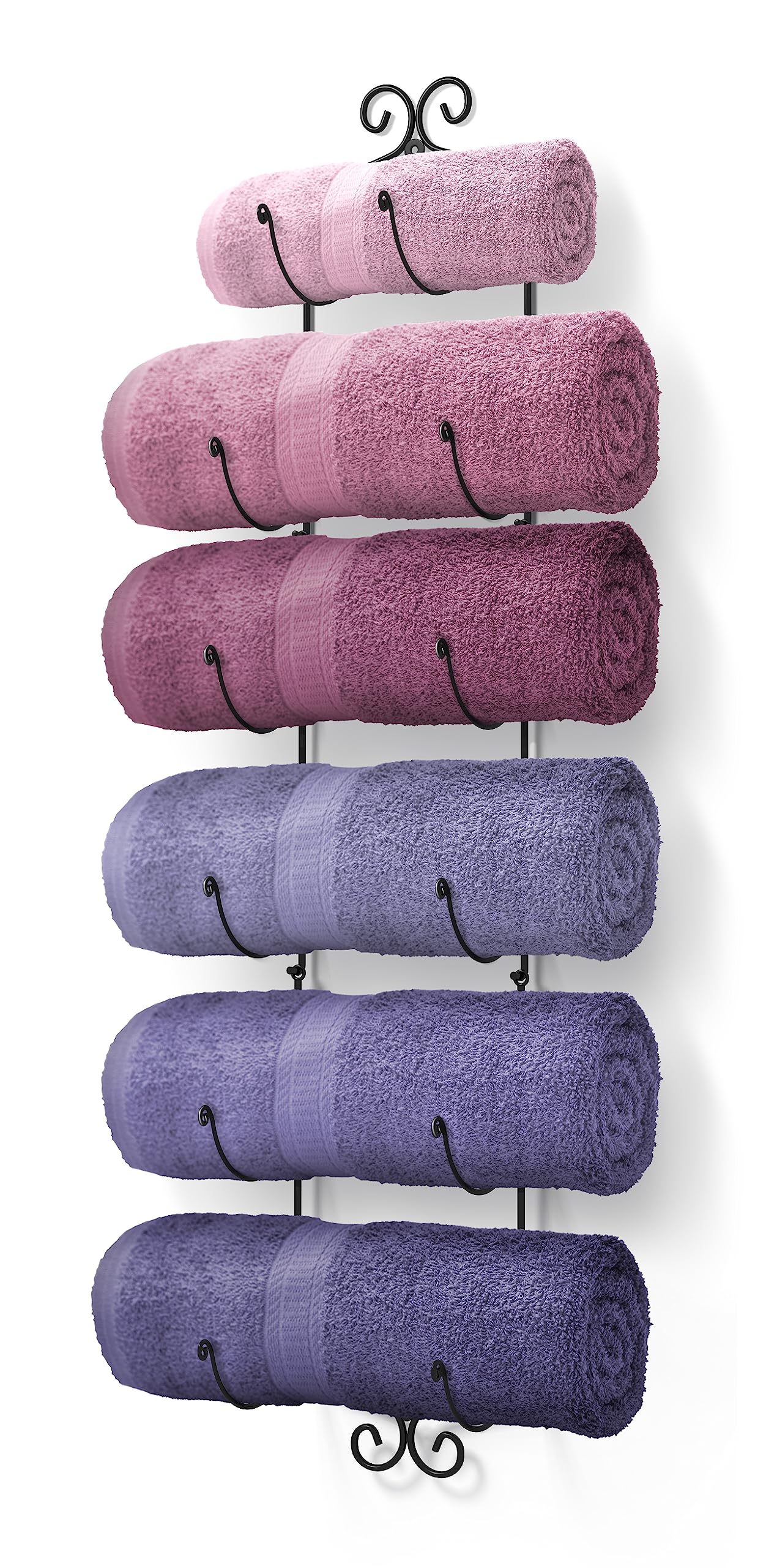Sorbus 6-Tier Wall Mounted Towel Rack & Wine Holder - Durable Metal Bathroom Organizer for Towels, Washcloths, Spa, Gym, RV - Space-Saving Kitchen Bar & Wine Cellar Storage Solution (Perfect for Small Bathrooms, Campers & Home Bars)