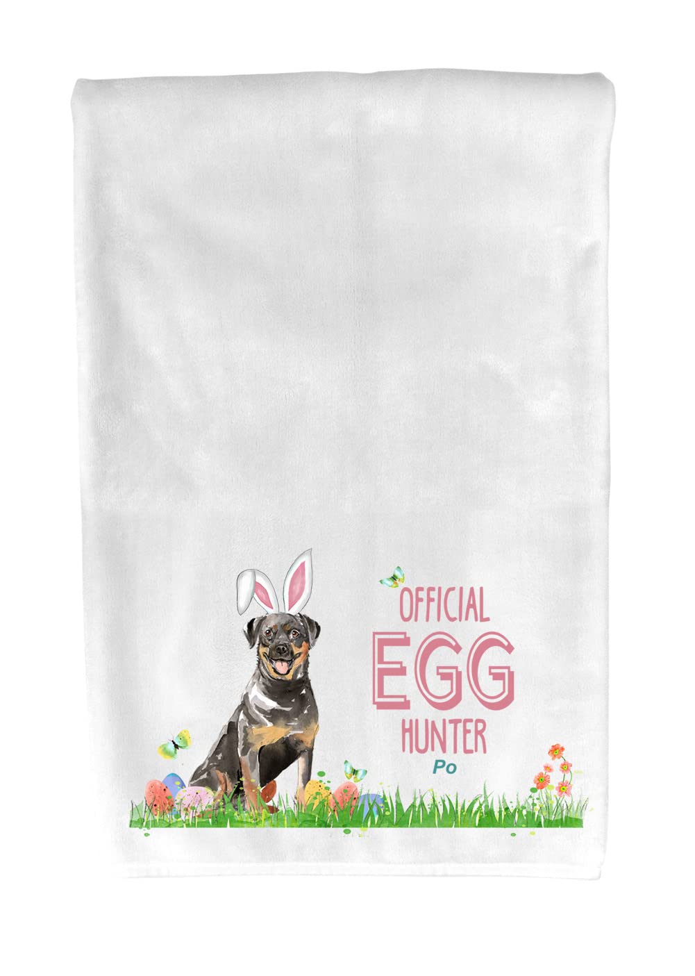 Rottweiler Official Egg Hunter Kitchen Towel - Easter Plush Dish Towel 15x25 Inches - Cute Dog Themed Tea Towel for Kitchen Decor, Holiday Gifts & Spring Cleaning