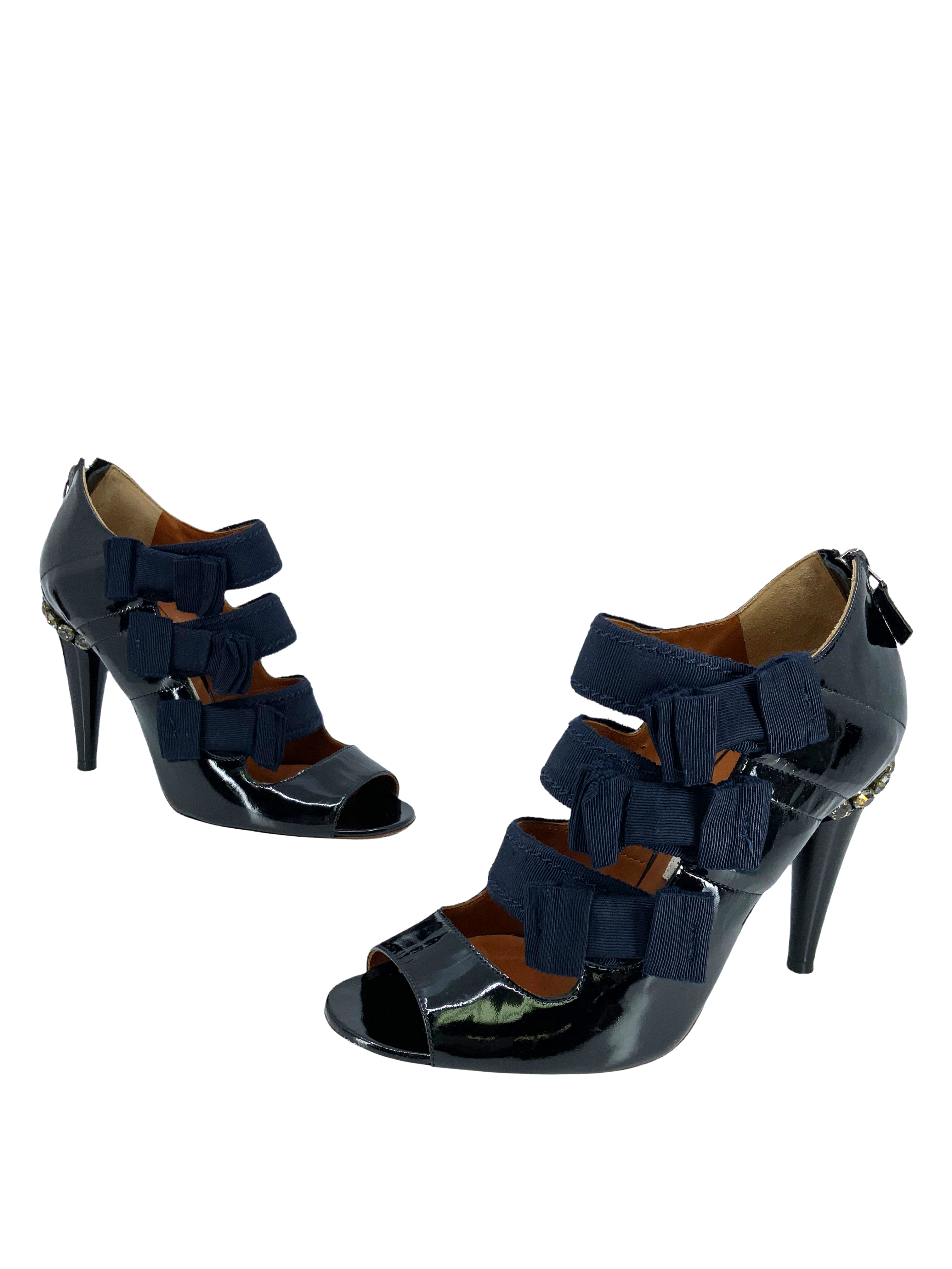 LANVIN Women's Patent Leather Bow Pumps - Size 7 US | Elegant Pointed Toe Heels for Wedding, Party & Office Wear