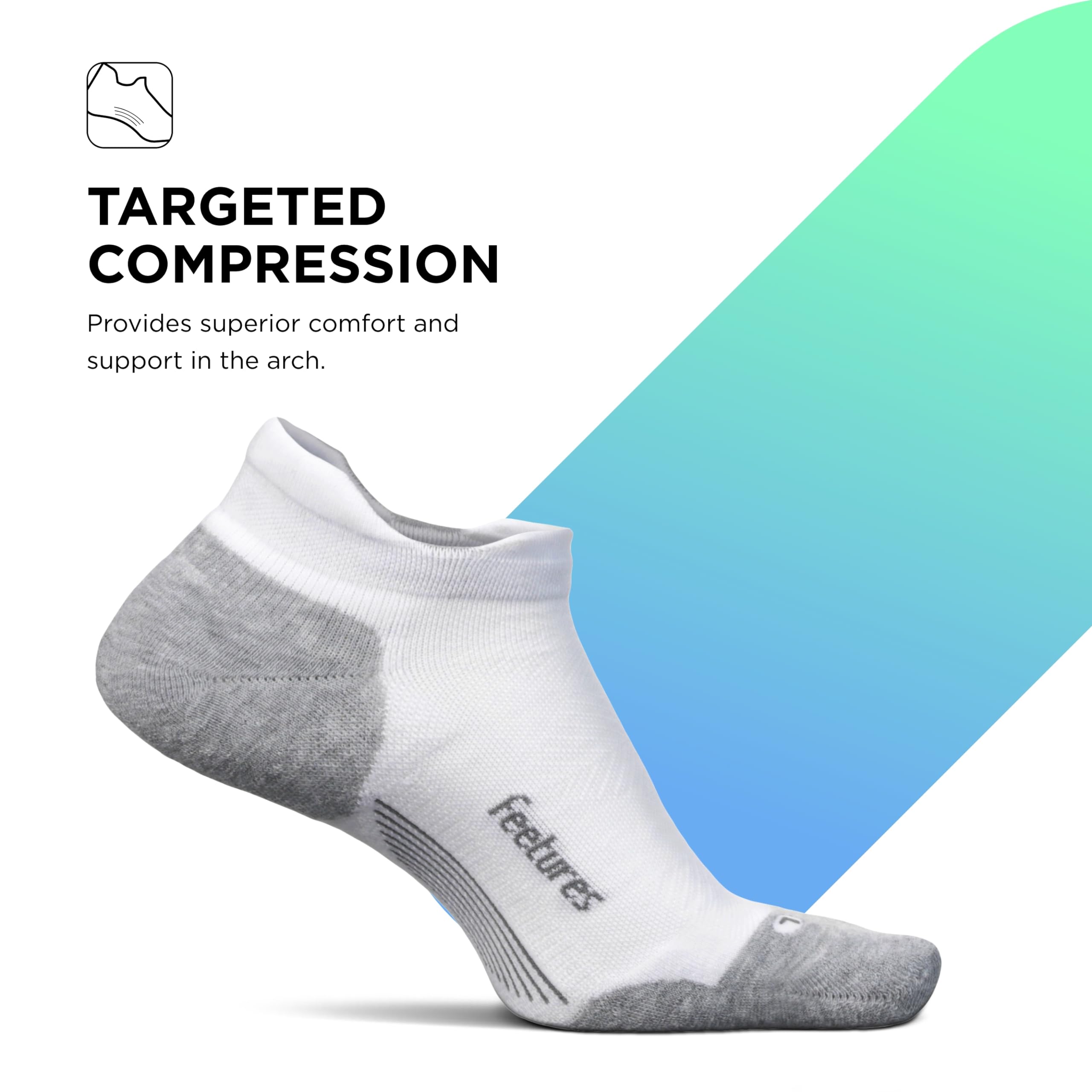Feetures Elite Max Cushion No Show Tab Ankle Socks for Running & Sports - Breathable Athletic Socks with Targeted Compression Support - White (6-Pack) - Perfect for Gym, Tennis & Everyday Wear