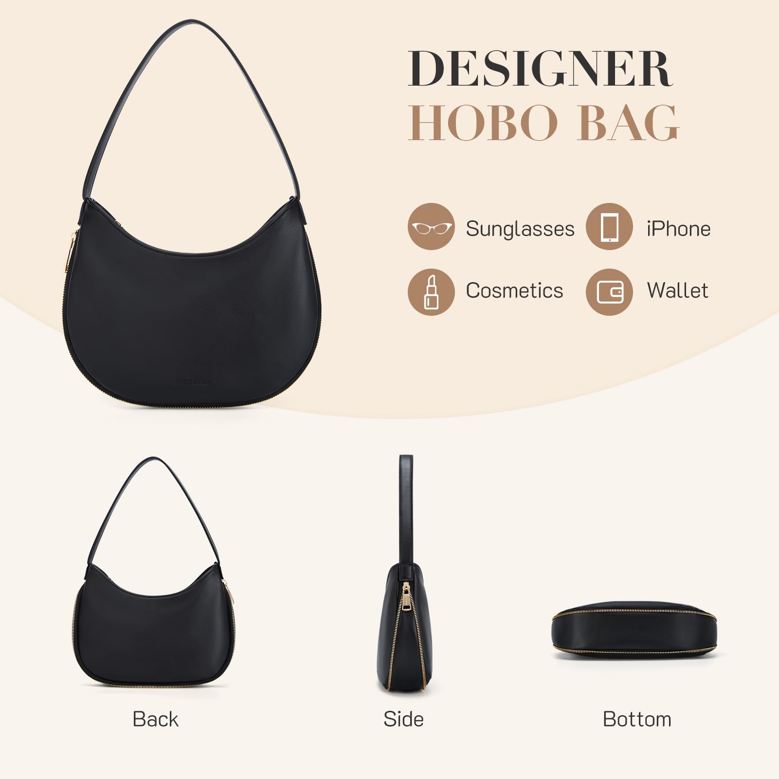 Missnine Vegan Leather Shoulder Bag for Women - Small Crossbody Purse with Expansion Zipper, Crescent Hobo Clutch Handbag | Perfect for Work, Travel & Evening Out