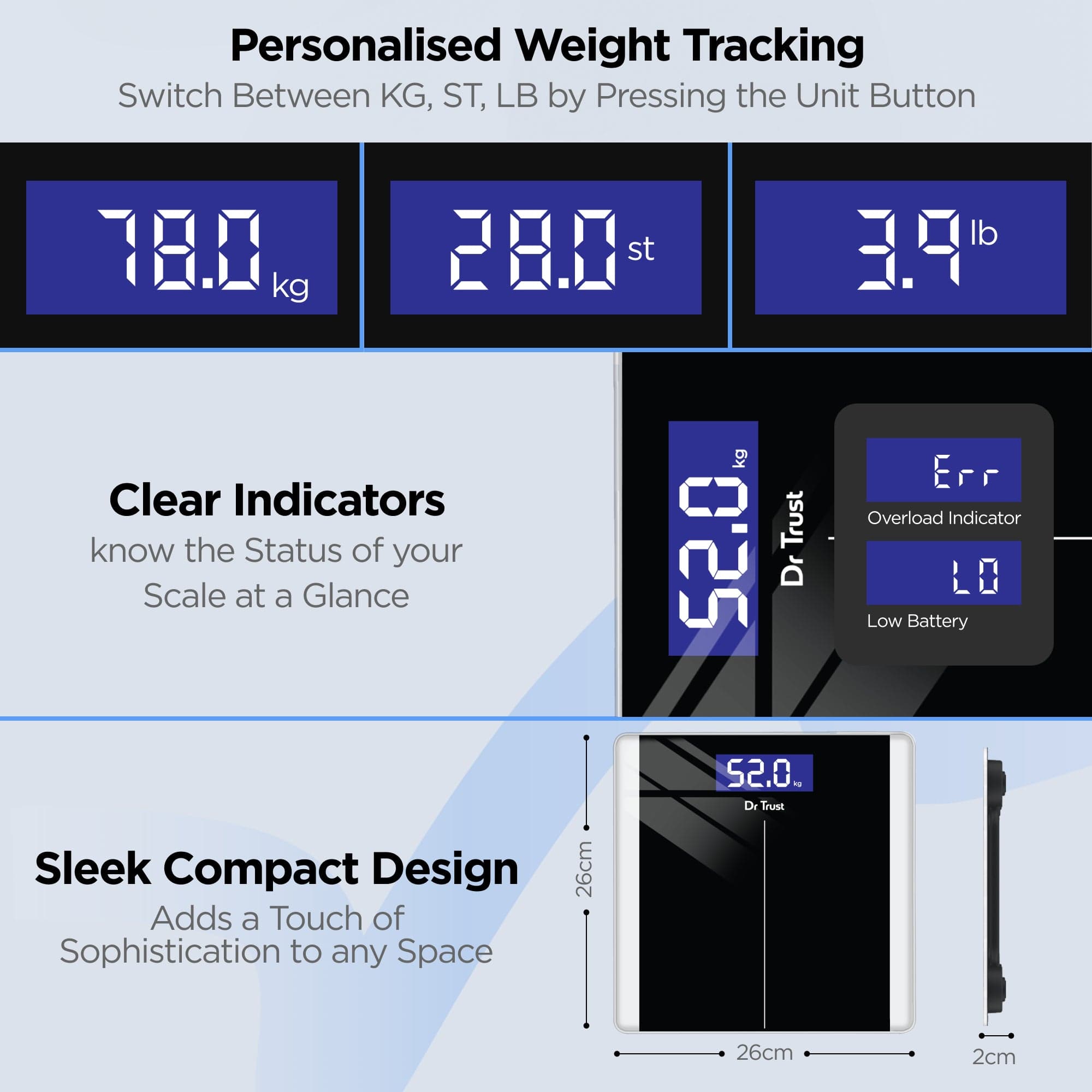 Dr Trust USA Digital Bathroom Scale - High Precision Body Weight Scale with LCD Display, 400 lbs Capacity - Perfect for Home, Gym & Fitness Tracking