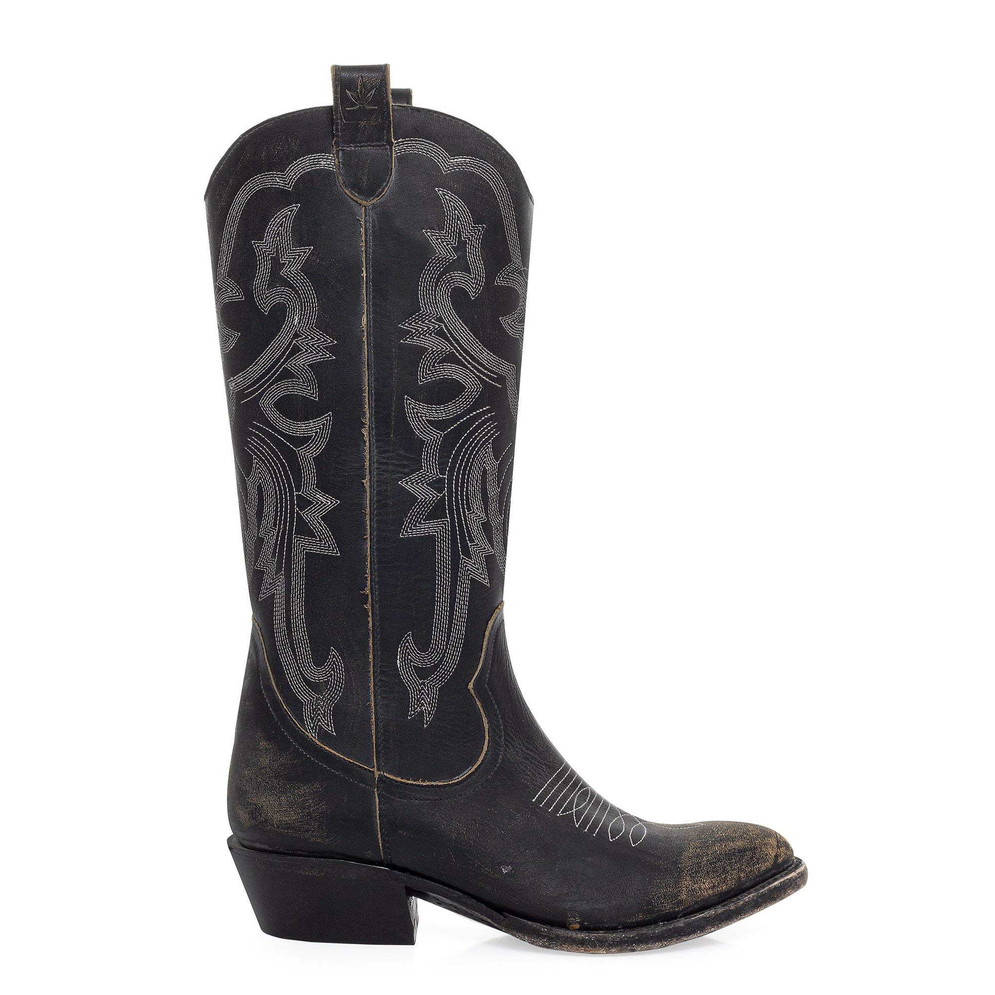 Vintage Cowboy Boots for Women - Distressed Leather Western Boots with Side Pull Straps | Perfect for Country Rides, Rodeos & Western Fashion