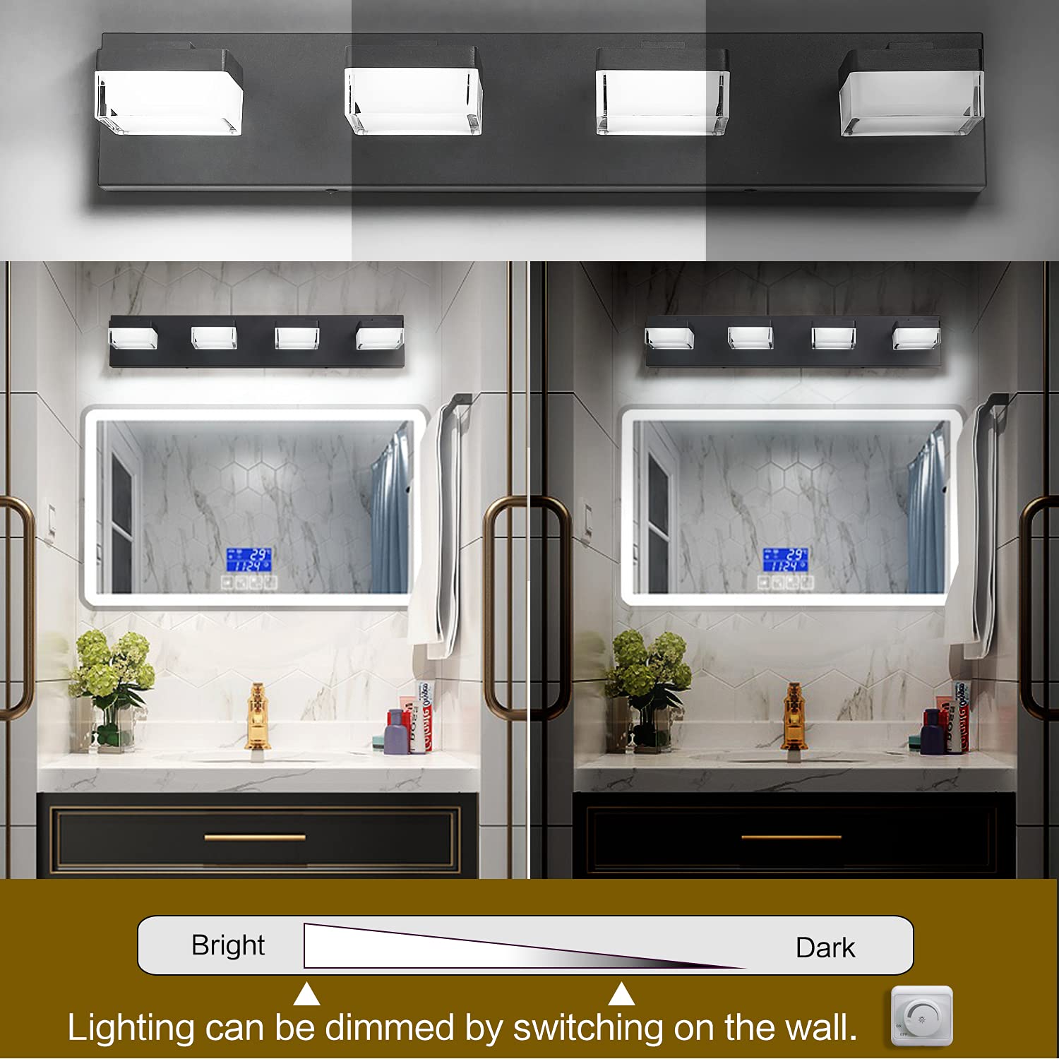 SOLFART 4-Light LED Bathroom Vanity Light Fixture - Modern Black Finish for Bathroom Mirror Lighting, Perfect for Home Decor & Makeup Application
