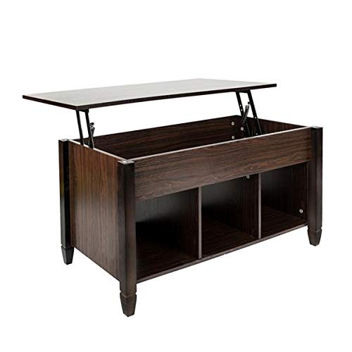 Lift Top Coffee Table with Hidden Storage & 3 Open Shelves - Modern Pop Up Design for Living Room, Home Office & Small Spaces - Espresso Brown Finish - Perfect for Remote Work, Movie Nights & Extra Storage