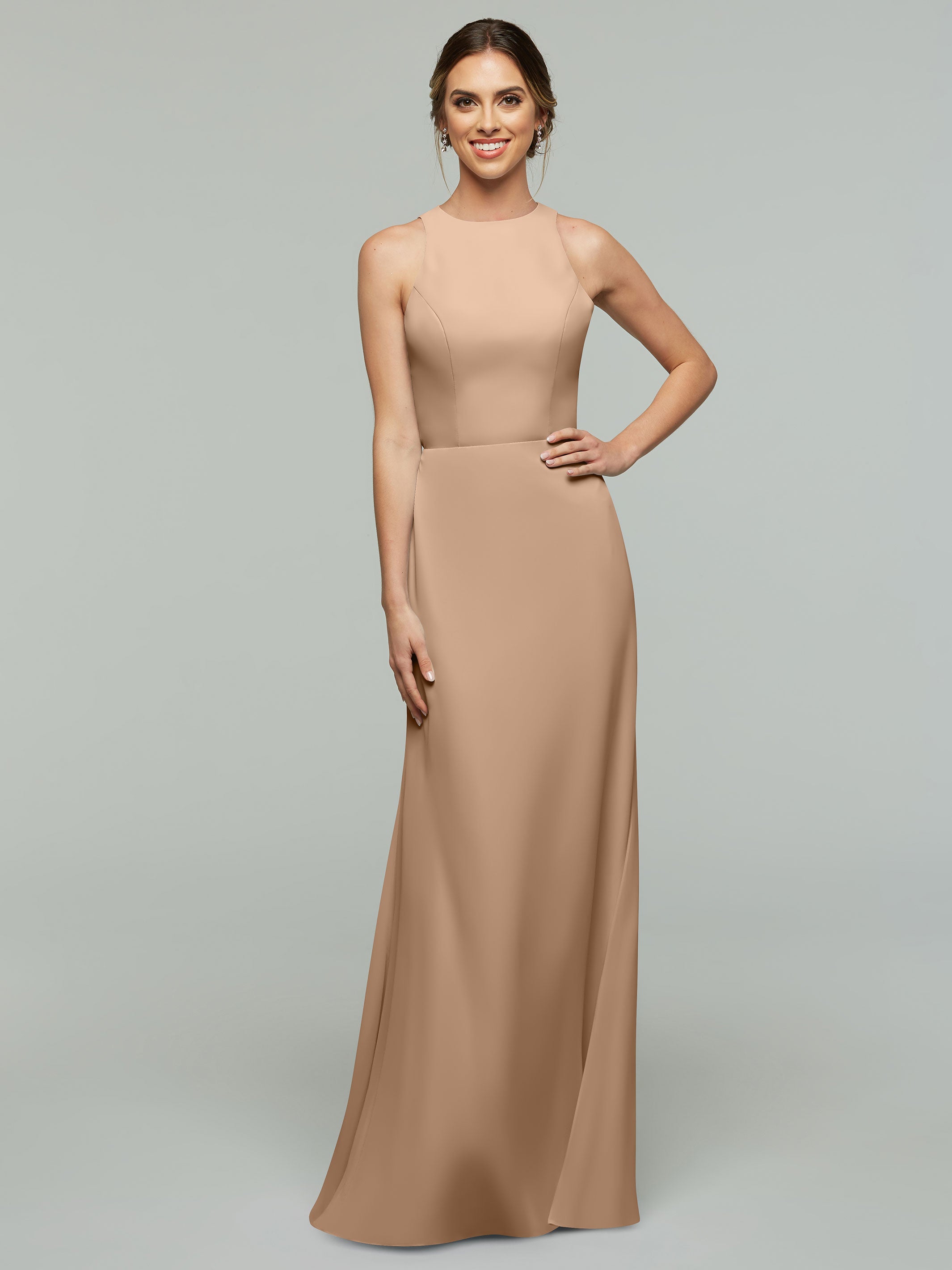 Elegant 80175 Chiffon A-Line Bridesmaid Dress with Plunging Halter Neckline - Perfect for Weddings, Formal Events & Special Occasions