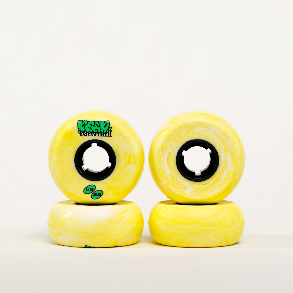 Bacemint x Dead Collaboration 58mm 95a Yellow Marble Skateboard Wheels (4 Pack) - Perfect for Street Skating, Park Riding & Cruising