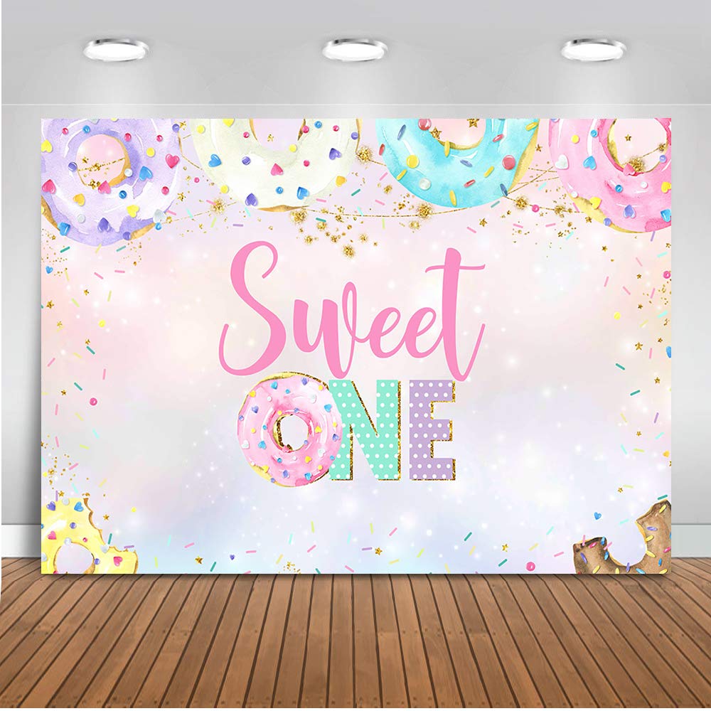 Sweet Donut Birthday Backdrop for Girls - 7x5ft First Birthday Party Decoration, Pink Donut Theme Banner for Baby Shower & 1st Birthday Celebrations - Perfect for Photo Booths, Dessert Tables & Party Backgrounds