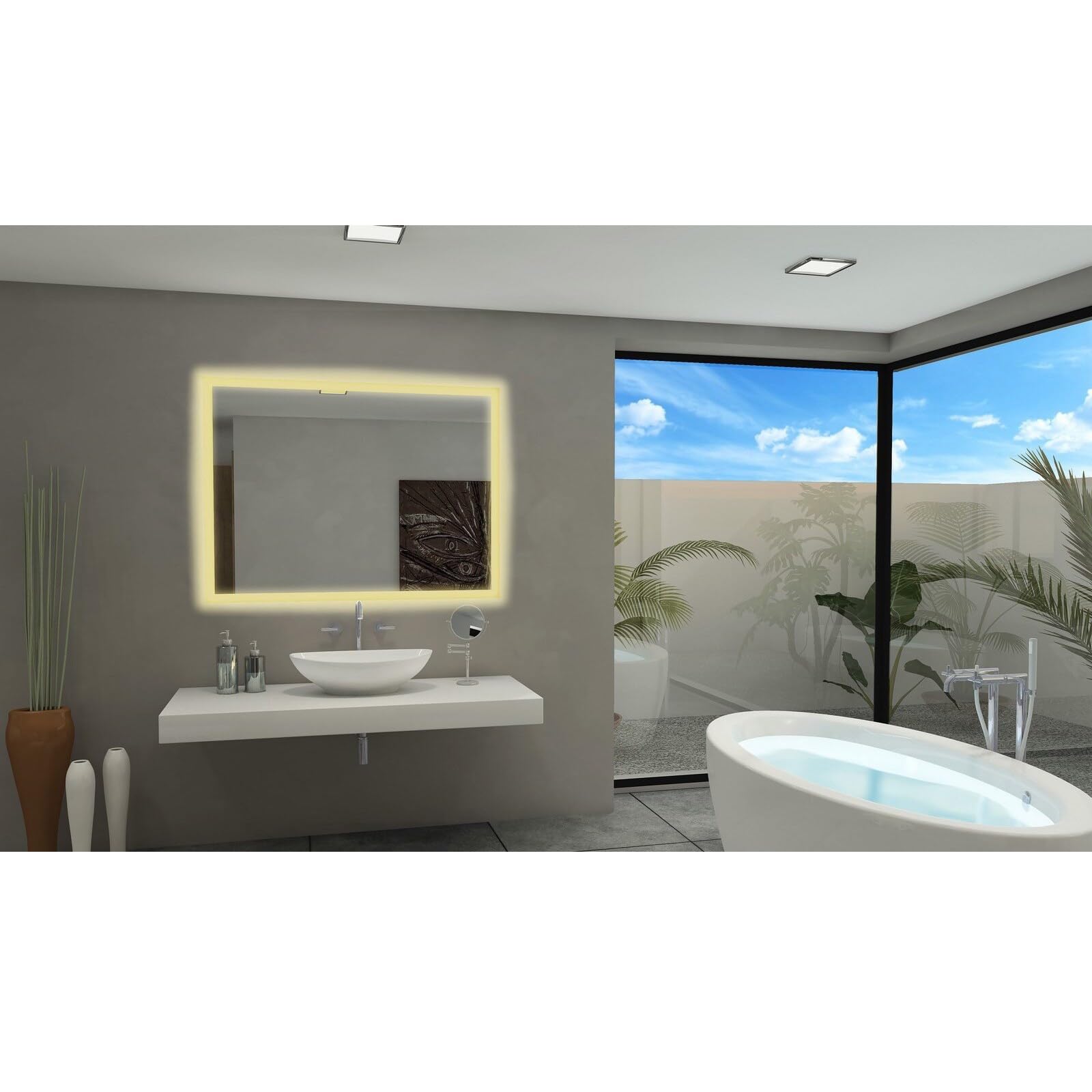IB Mirror Rectangle Backlit Bathroom Mirror with Cool White LED Lighting - Perfect for Modern Vanity, Makeup Application & Spa-Like Bathroom Decor