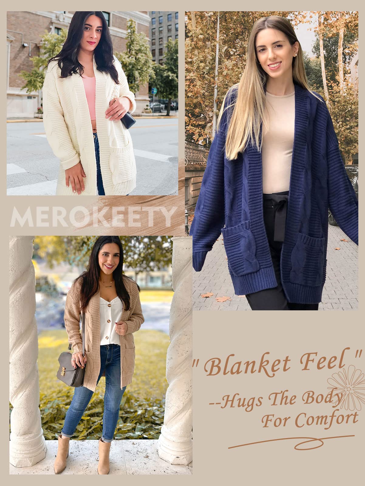 MEROKEETY Women's 2025 Long Sleeve Cable Knit Cardigan Sweater - Open Front Fall Winter Coat - Cozy Oversized Knitwear for Office, Date Night & Casual Outfits