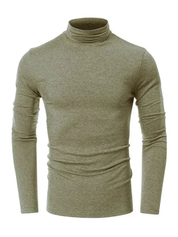 Men's Solid Color Turtleneck Polyester T-Shirt - All Season Comfort Fit Casual & Work Wear - Perfect for Office, Travel, and Everyday Outfits