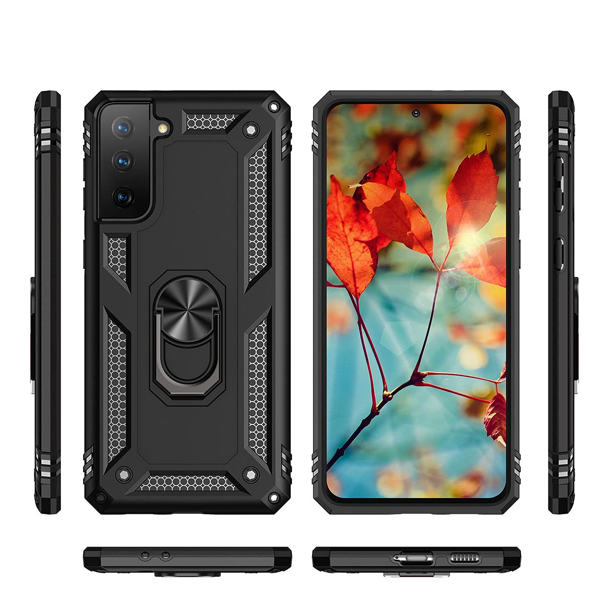 Military Grade Protective Case for Samsung Galaxy S21 FE with Ring Kickstand & Car Mount - Shockproof Cover for Everyday Use, Travel & Outdoor Activities - Black