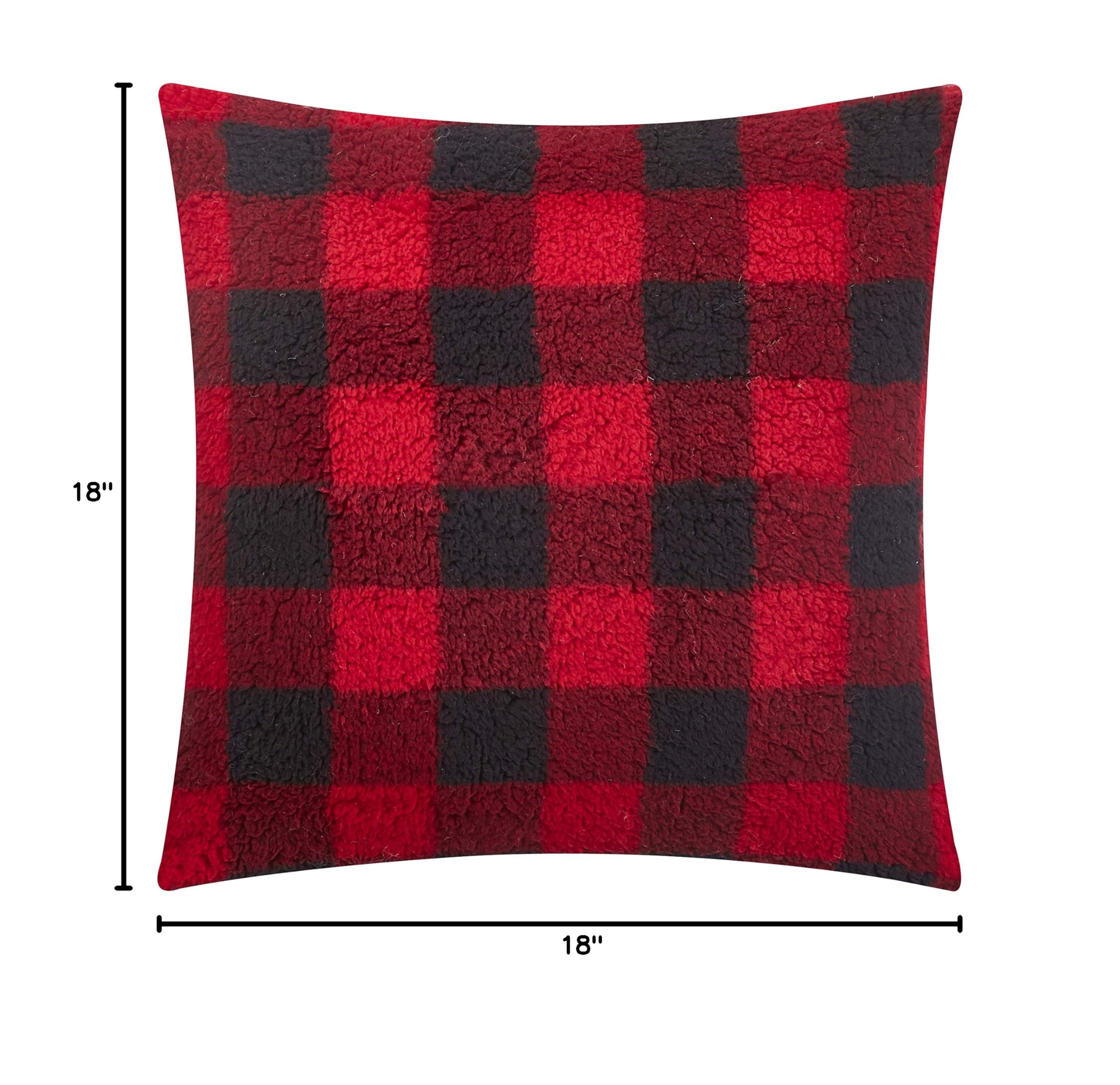 Pop Shop Sherpa Decorative Pillow 18x18 Inches - Soft Buffalo Plaid Throw Pillow for Couch, Bed, Sofa - Cozy Home Decor for Living Room & Bedroom