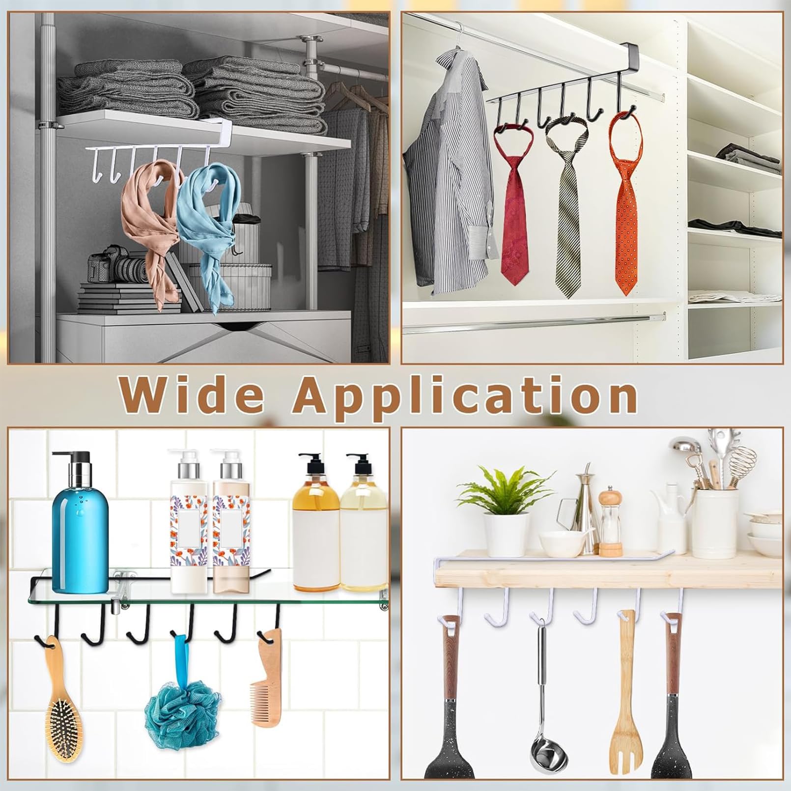 6Pcs Adhesive Under Cabinet Mug Hooks - No Drilling Coffee Cup Holder Hanger for Kitchen Cabinet Shelf (White) - Perfect for Organizing Mugs, Cups, and Utensils in Small Spaces